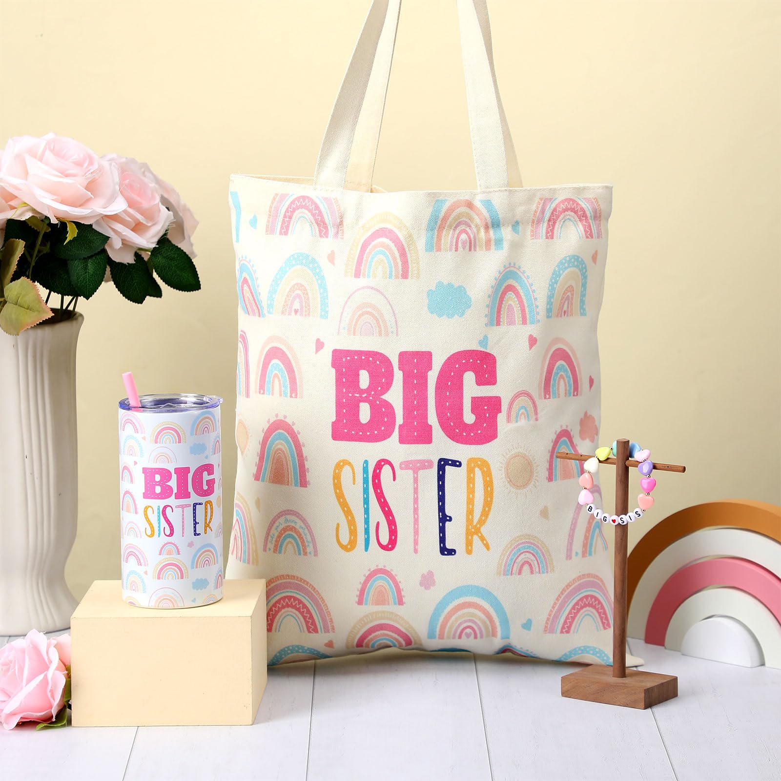 3 Pcs Christmas Big Sister Gift for Girls Gift 12 oz Pink Big Sister Cup Stainless Steel Mug Vacuum Insulated Tumbler with Leakp