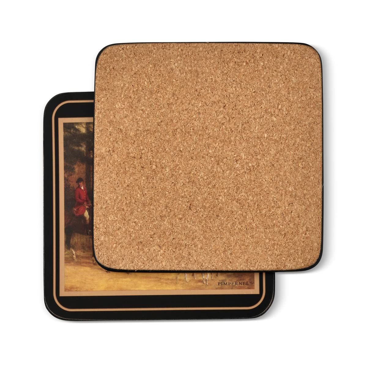 Pimpernel Tally Ho Collection Coasters  Set of 6  Cork Backed Board  Heat and Stain Resistant  Drinks Coaster for Tabletop Protection  Measures 4 x 4