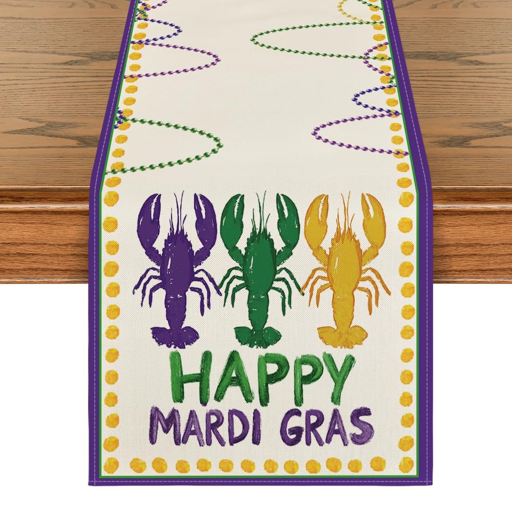 Artoid Mode Beads Happy Mardi Gras Carnival Table Runner, Holiday Kitchen Dining Table Decoration For Home Party Decor 13 X 60 I