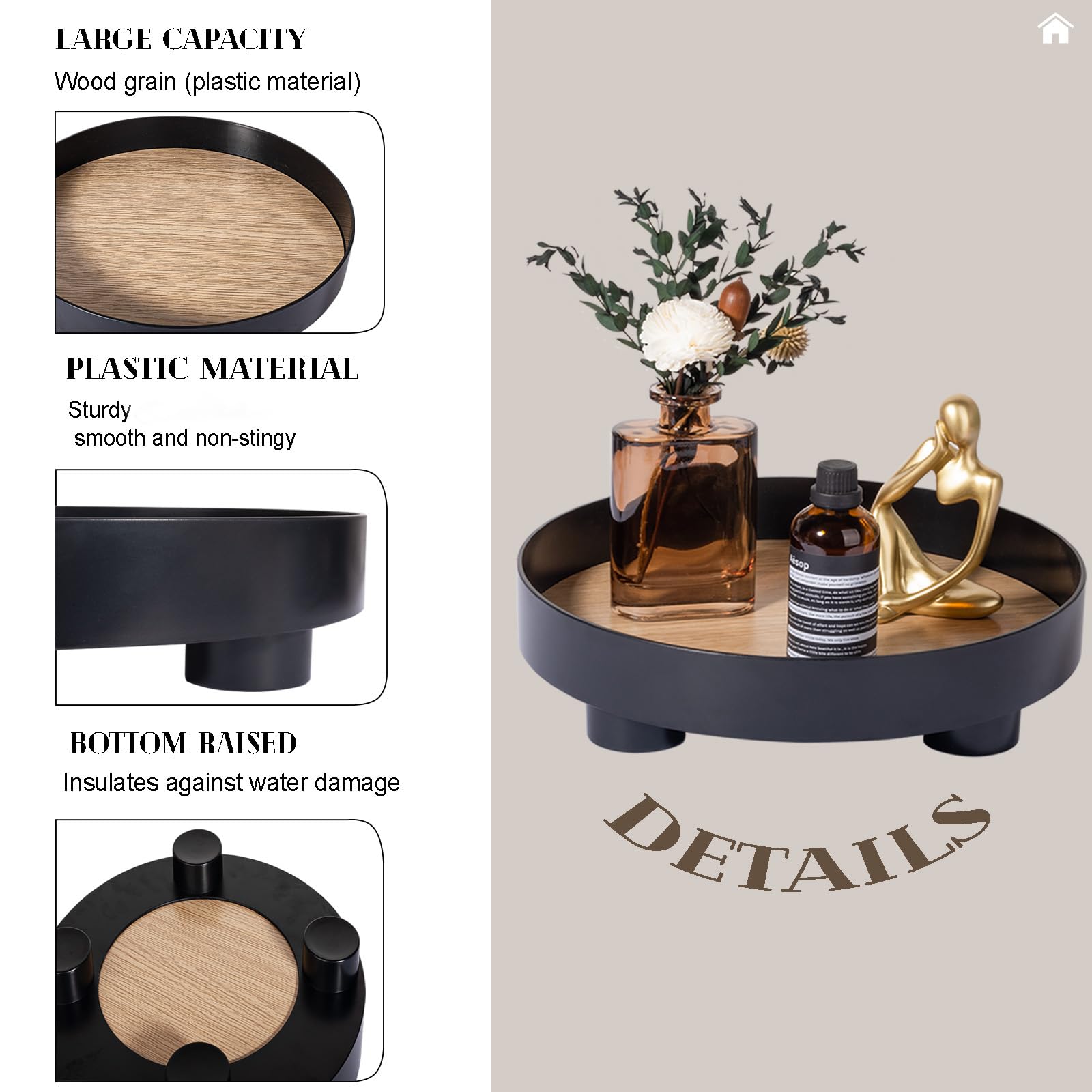 Decorative Tray Coffee Table Tray Round Trays For Home Decor Serving Tray Centerpiece Decor For Living Room, Dining Table,12 Inc