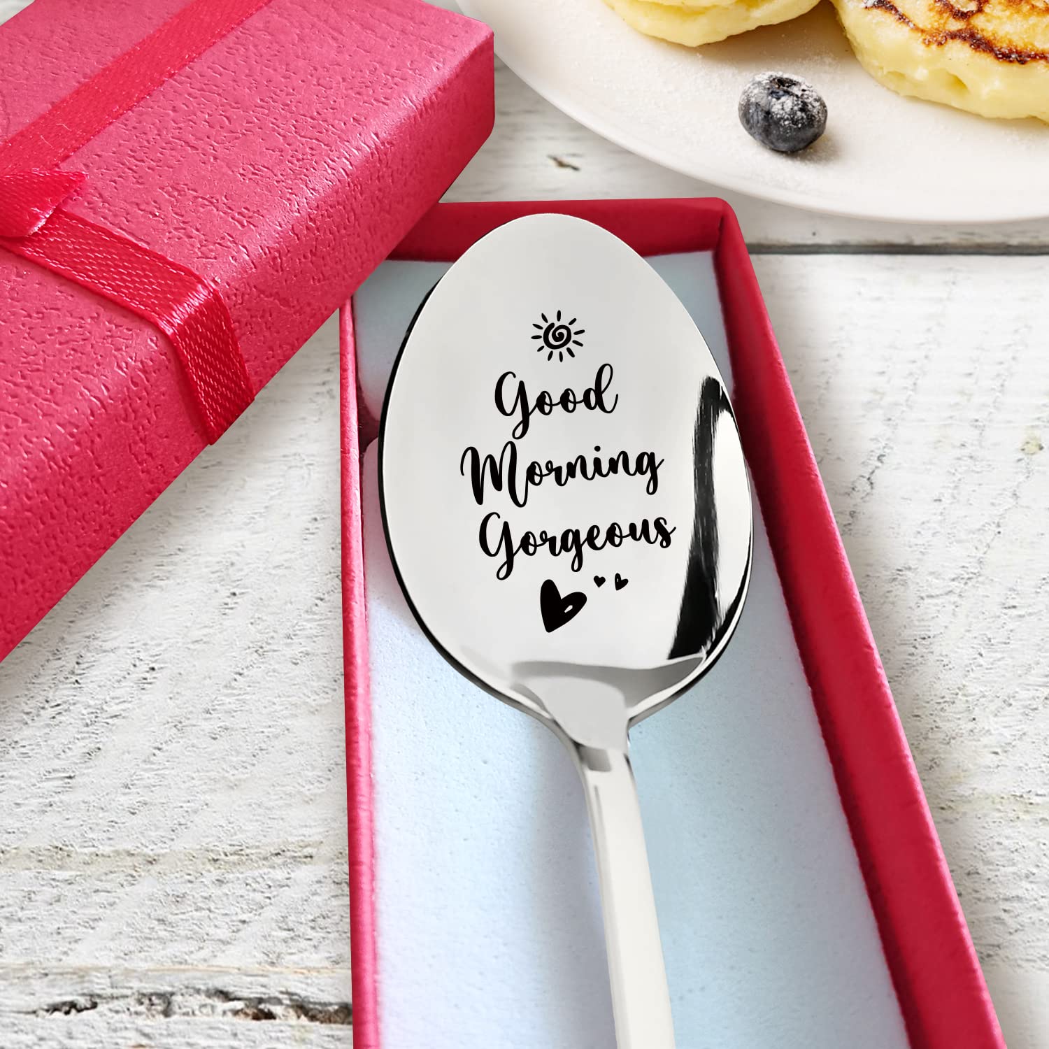 Pzjiean Good Morning Gorgeous Engraved Stainless Steel Spoon, Best Ice Cream Coffee Spoon Ice Cream Spoon Gifts For Wife, Husban
