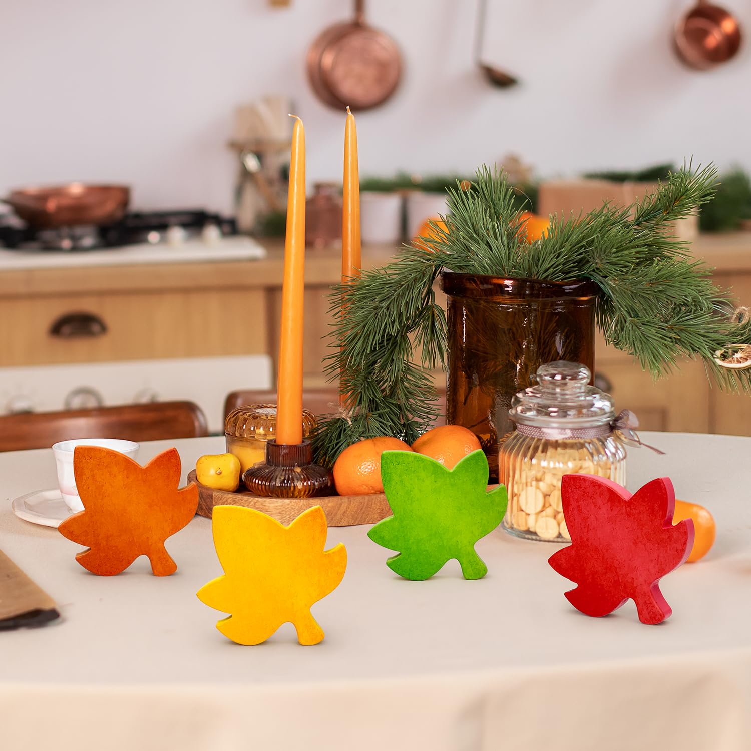 Fall Table Decor 4 PCS, Autumn Harvest Maple Leaves Decorations for Home Indoor, Thanksgiving Centerpiece for Office Kitchen Par