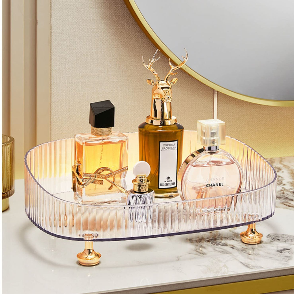 Makeup Perfume Organizer, Bathroom Vanity Tray, Decorative Dresser Tray, Countertop Organizer Tray For Cosmetics, Clear