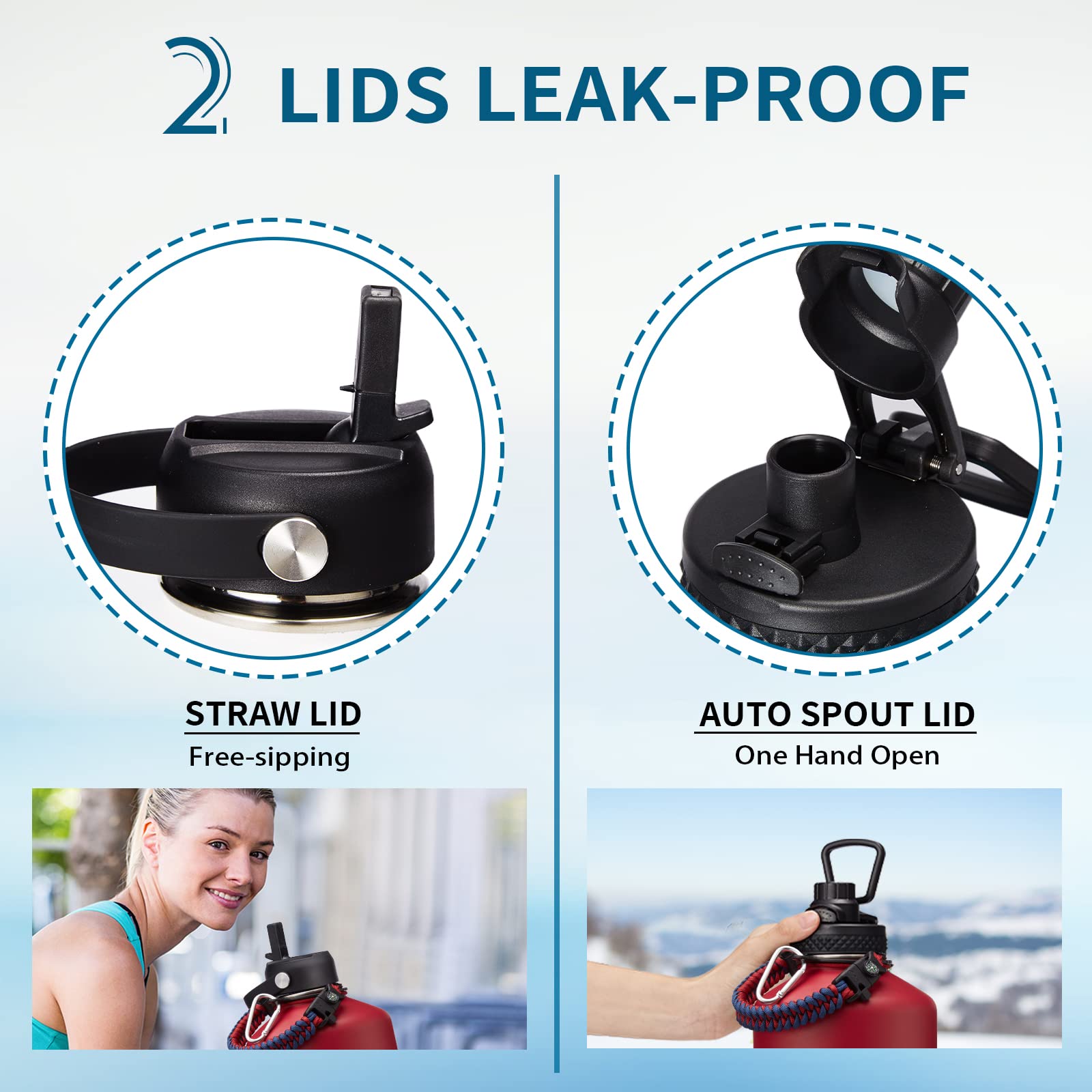 1 Gallon Water Bottle with Straw - 128oz Stainless Steel Water Jug with Sleeve Carrier Bag  Auto Spout Lid  Paracord Handle  Large Insulated Water Bottles Gallon Water Jug  Metal Hydro Thermo Flask