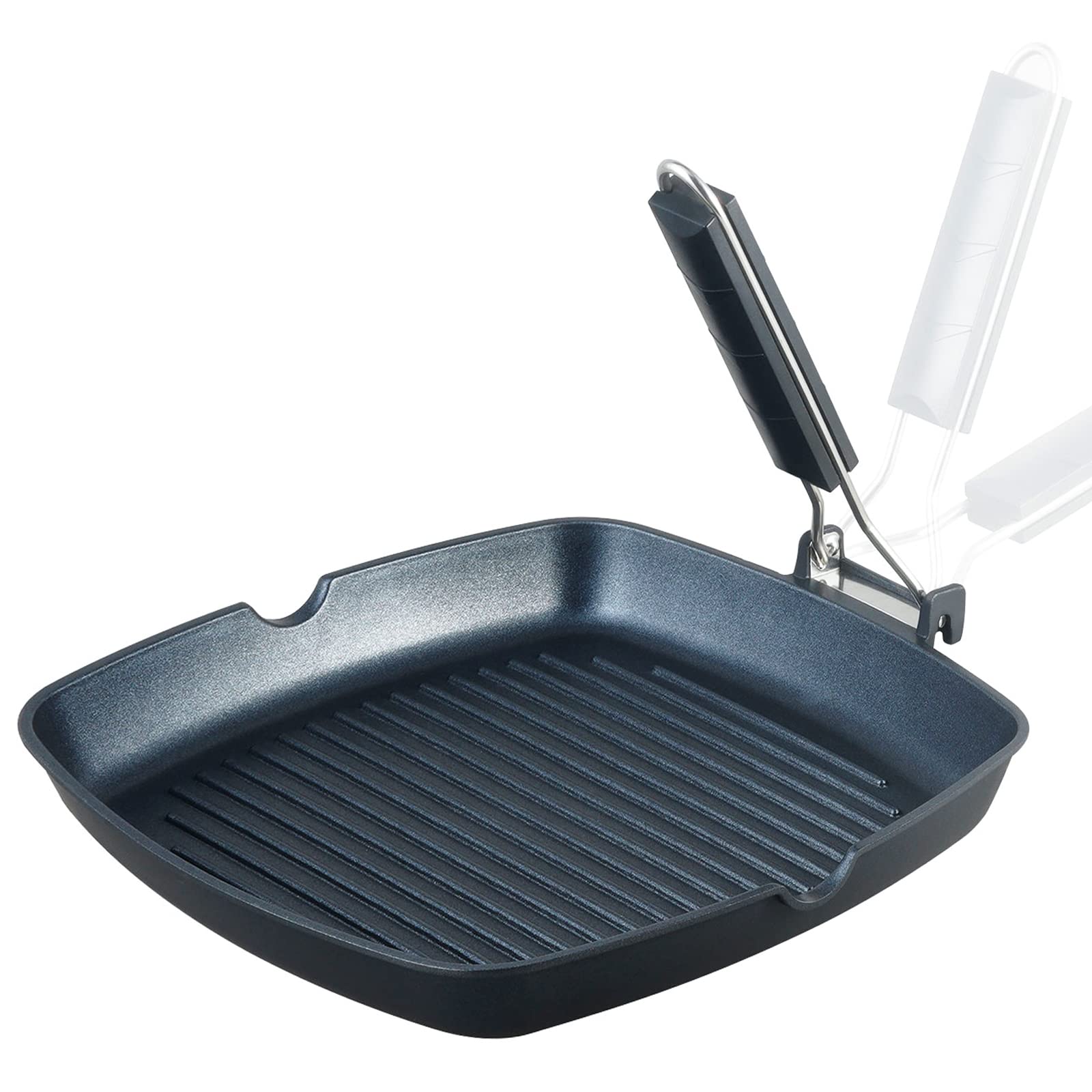 Skitchn Grill Pan With Folding Handle, Nonstick Grill Pan For Stove Tops, Induction Compatible Kbbq Grill Pan With Pour Spouts,