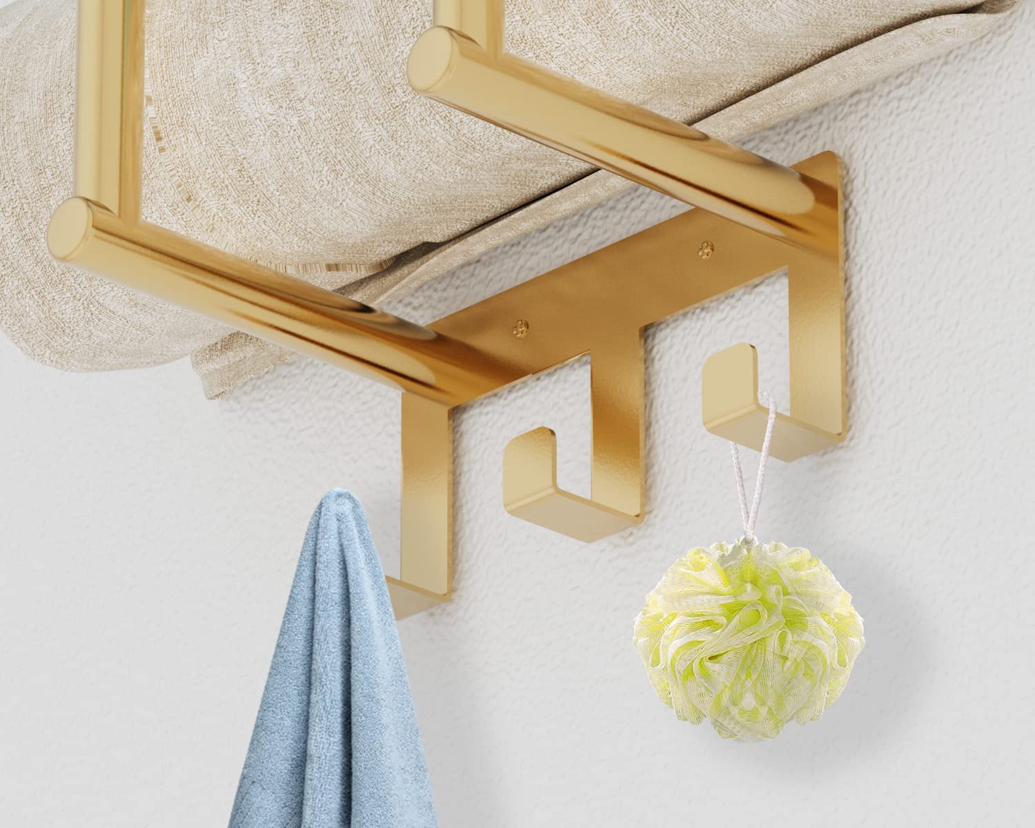 Towel Rack With Metal Shelf And 3 Hooks, Bethom Towel Racks For Bathroom Wall Mounted, Metal Gold Bath Towel Holder Storage Wall