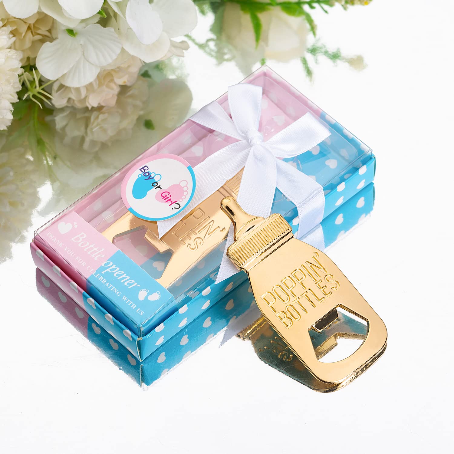 24Pack Baby Bottle Openers For Baby Shower Favors, Gifts, Decorations Souvenirs, Poppin Bottles Openers With Gifts Box Used For