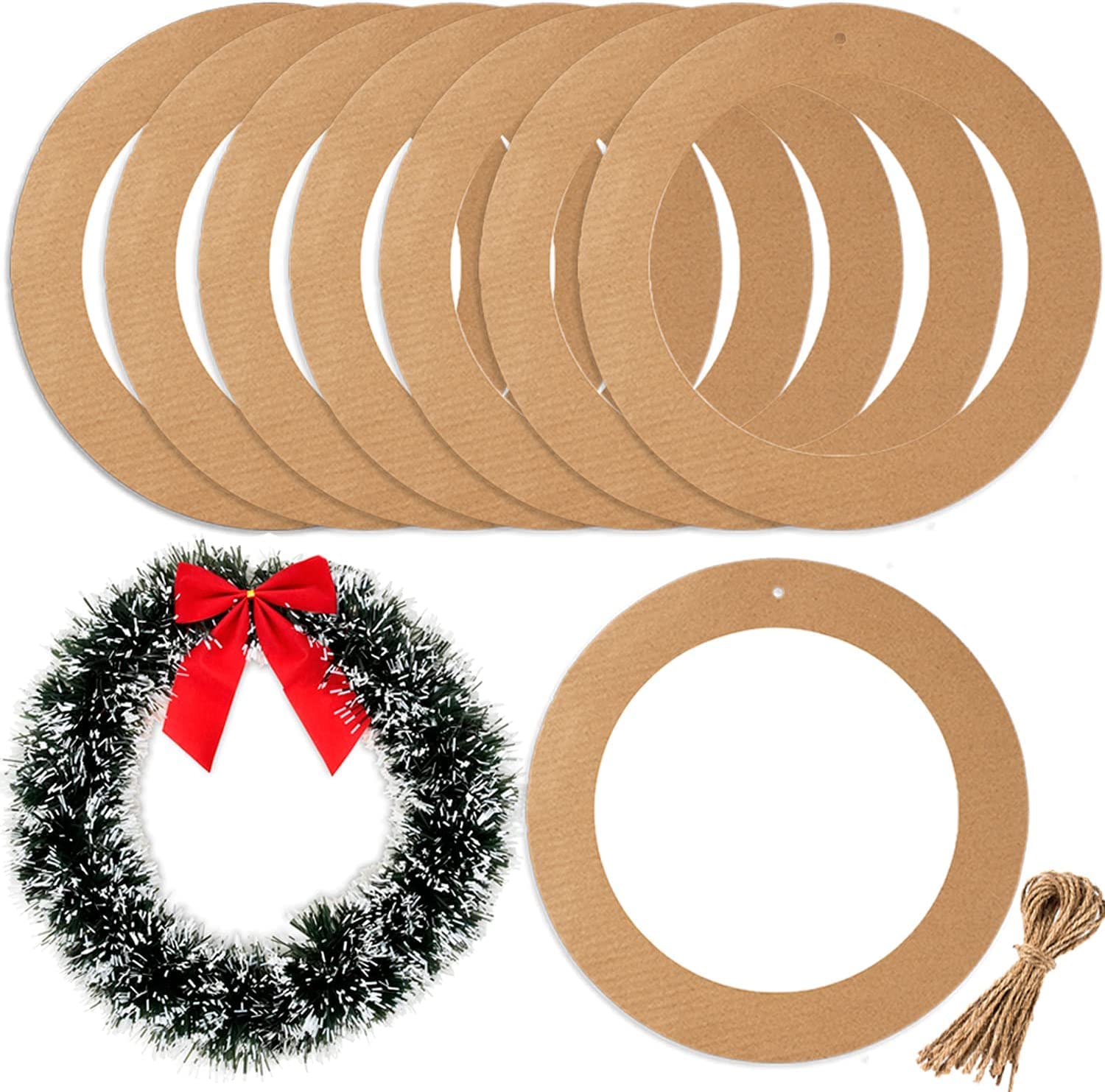 10 Pieces Large Hanging Round Wreaths 12Inch Cardboard Wreath Rings for DIY Crafts Paper Round Circle Christmas Hanging Ornament