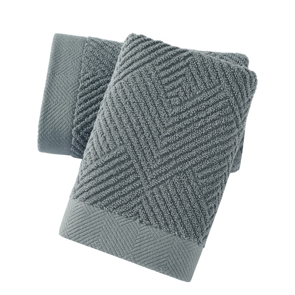 Sense Gnosis Grey Herringbone Hand Towel Set Of 2 Premium 100% Cotton Striped Weave Ultra Soft Highly Absorbent Hand Towel For B