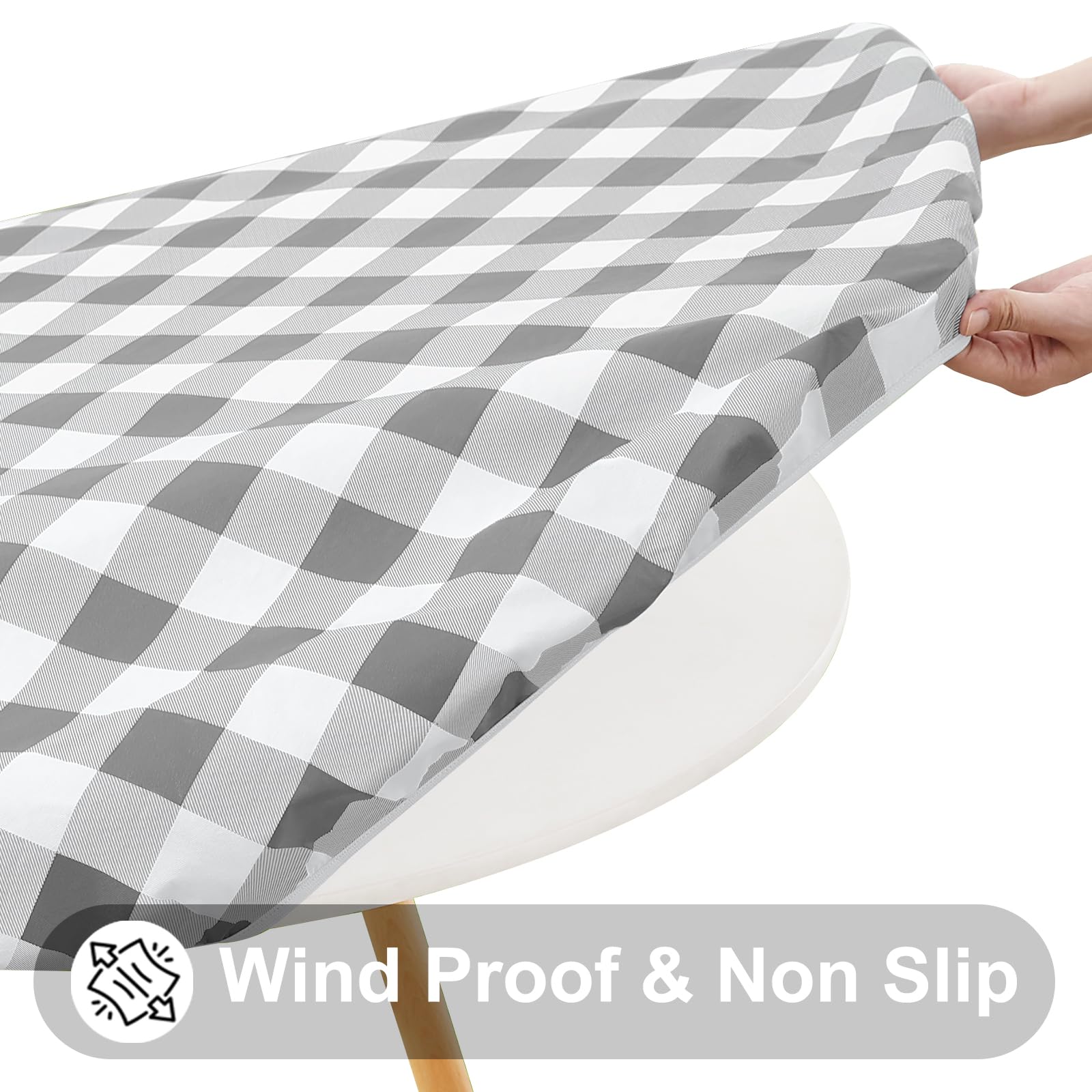 Smiry Round Picnic Table Cloth, Elastic Waterproof Fitted Vinyl Tablecloth For 36''-44'' Tables, Flannel Backed Buffalo Plaid Ta