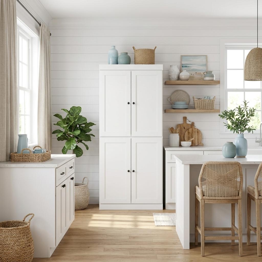 72 White Solid Wood Four Door Two Drawer Pantry Or Storage Closet