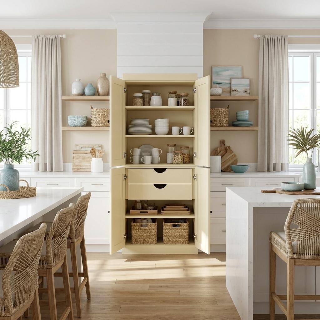 72 Yellow Solid Wood Four Door Two Drawer Pantry Or Storage Closet