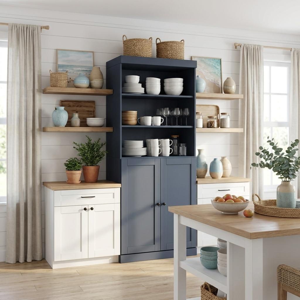 72 French Blue Solid Wood Four Door Two Drawer Pantry Or Storage Closet