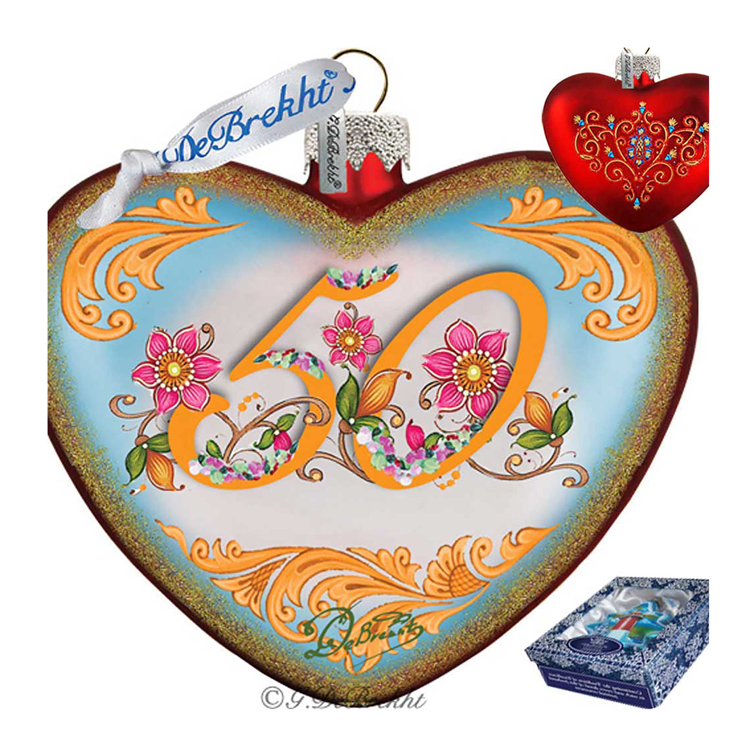 50th Anniversary Heart Glass Ornament by G. DeBrekht - Christmas Décor - 753-006