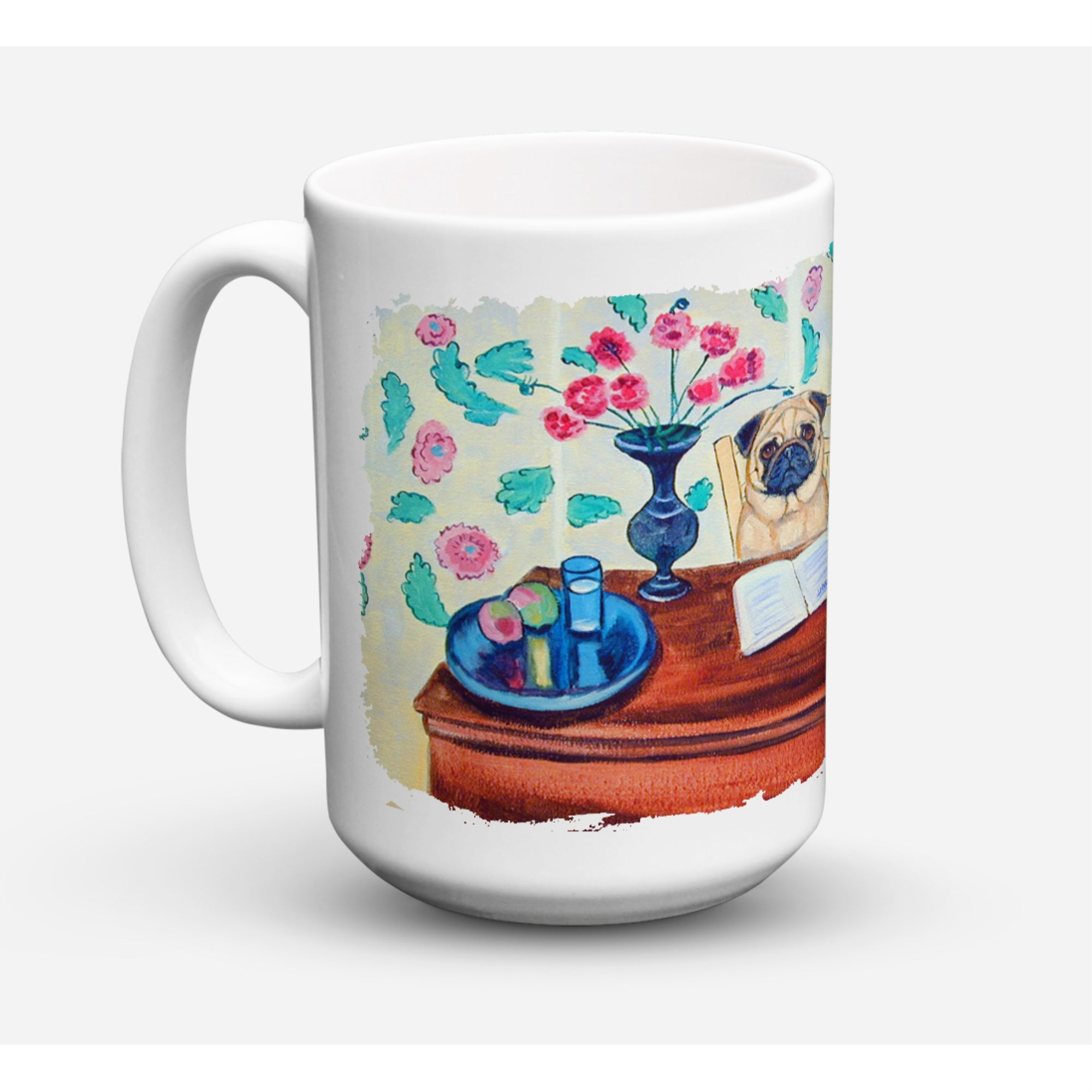 Carolines Treasures 7253CM15 Pug Dishwasher Safe Microwavable Ceramic Coffee Mug 15 oz Multicolor