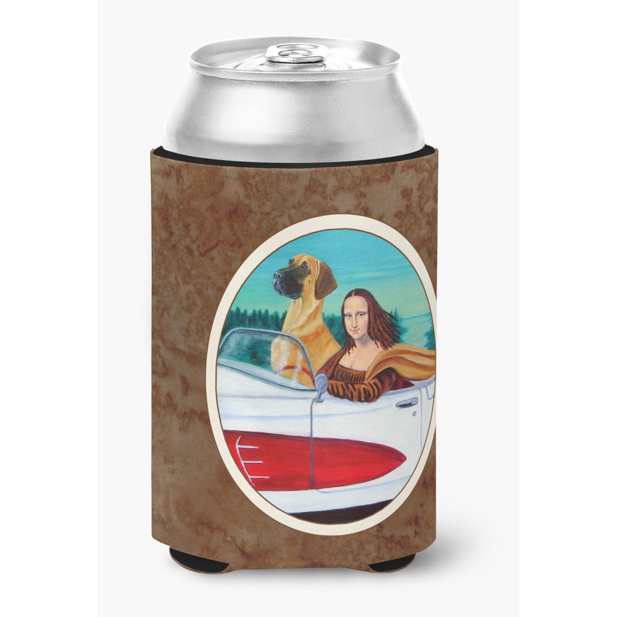 Carolines Treasures 7282CC Great Dane With Mona Lisa Can Or Bottle Hugger Multicolor