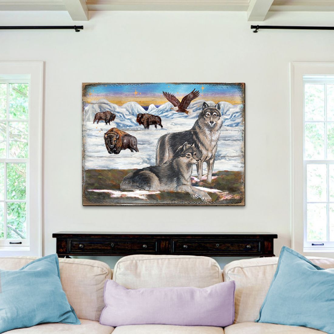 Winter Wolves Art Wooden Wall Art by Nature Wonders - Nature Wildlife Decor  - 95222B