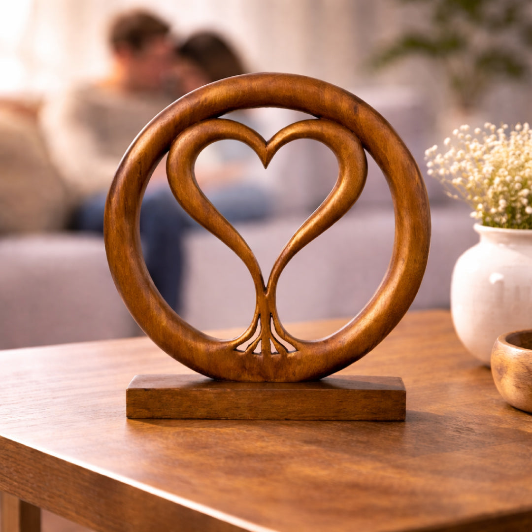 Solid Wood Heart Sculpture - Unique Gift from Daughter, Son, Husband, Mantel Decor - Gift for Mom