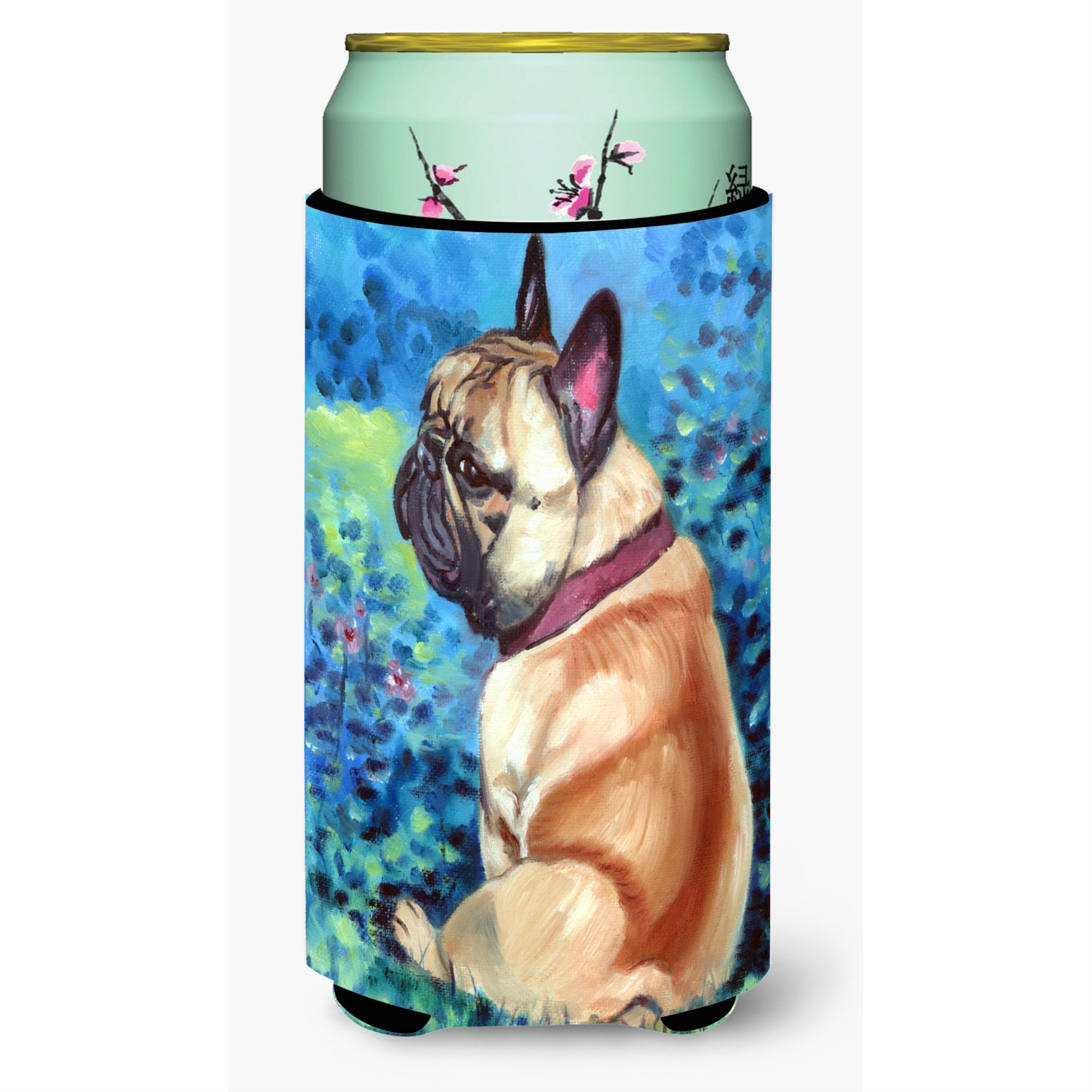 Fawn French Bulldog In Flowers Tall Boy Beverage Insulator Hugger 7313Tbc