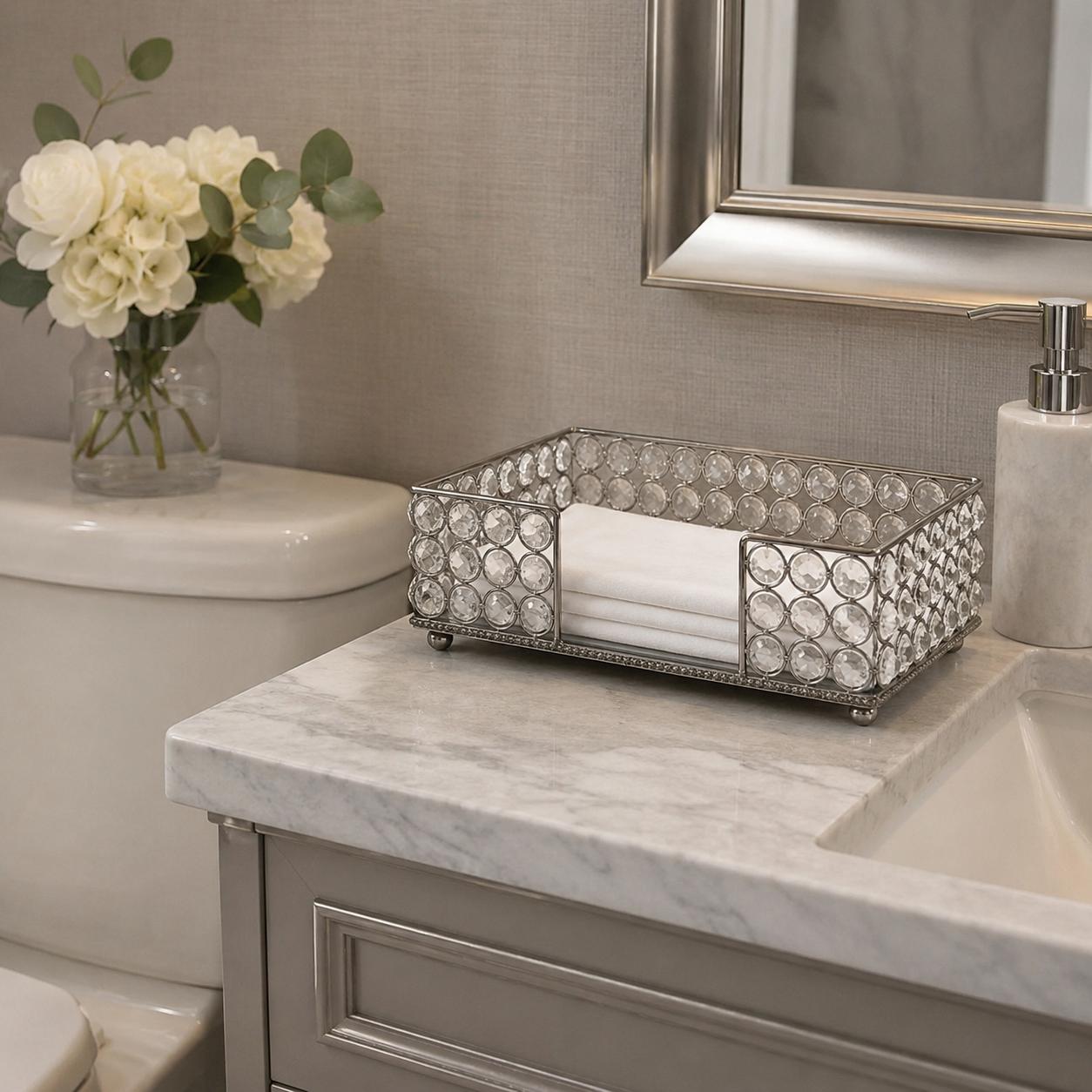 10 Silver Iron And Crystal Rectangular Napkin Holder