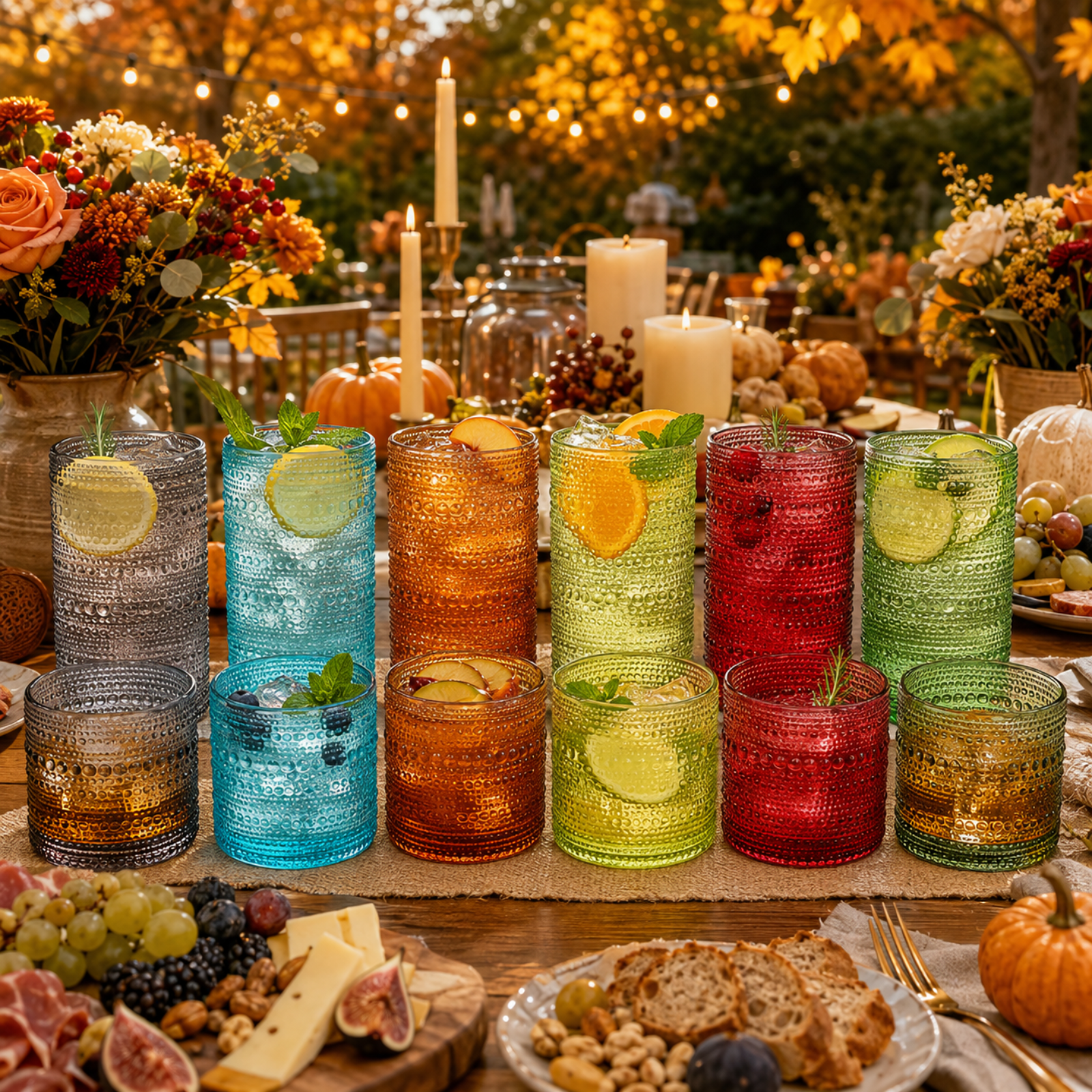 Fortuna Hobnail Lowball & Highball Glassware, Set of 12