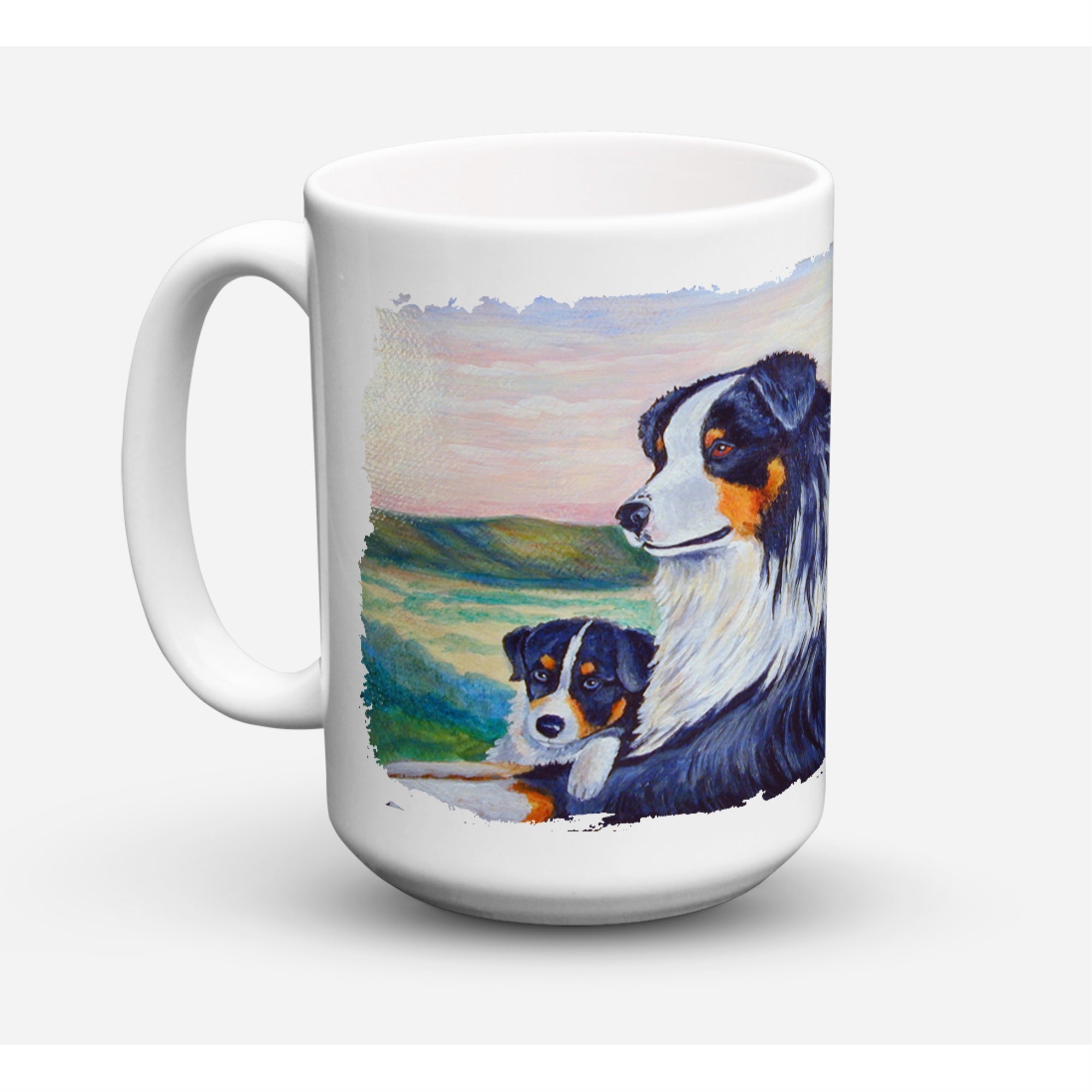 Carolines Treasures 7511CM15 Australian Shepherd Microwavable Ceramic Coffee Mug 15 oz Multicolor