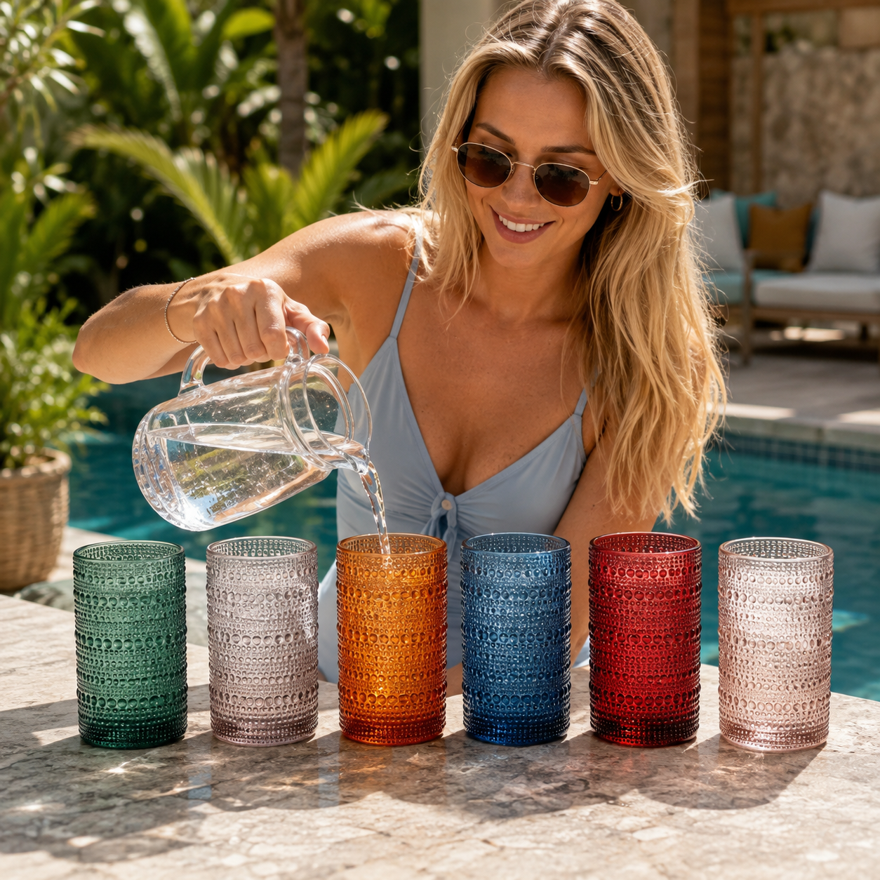 Eze Acrylic Highball Hobnail Glassware, Set of 6