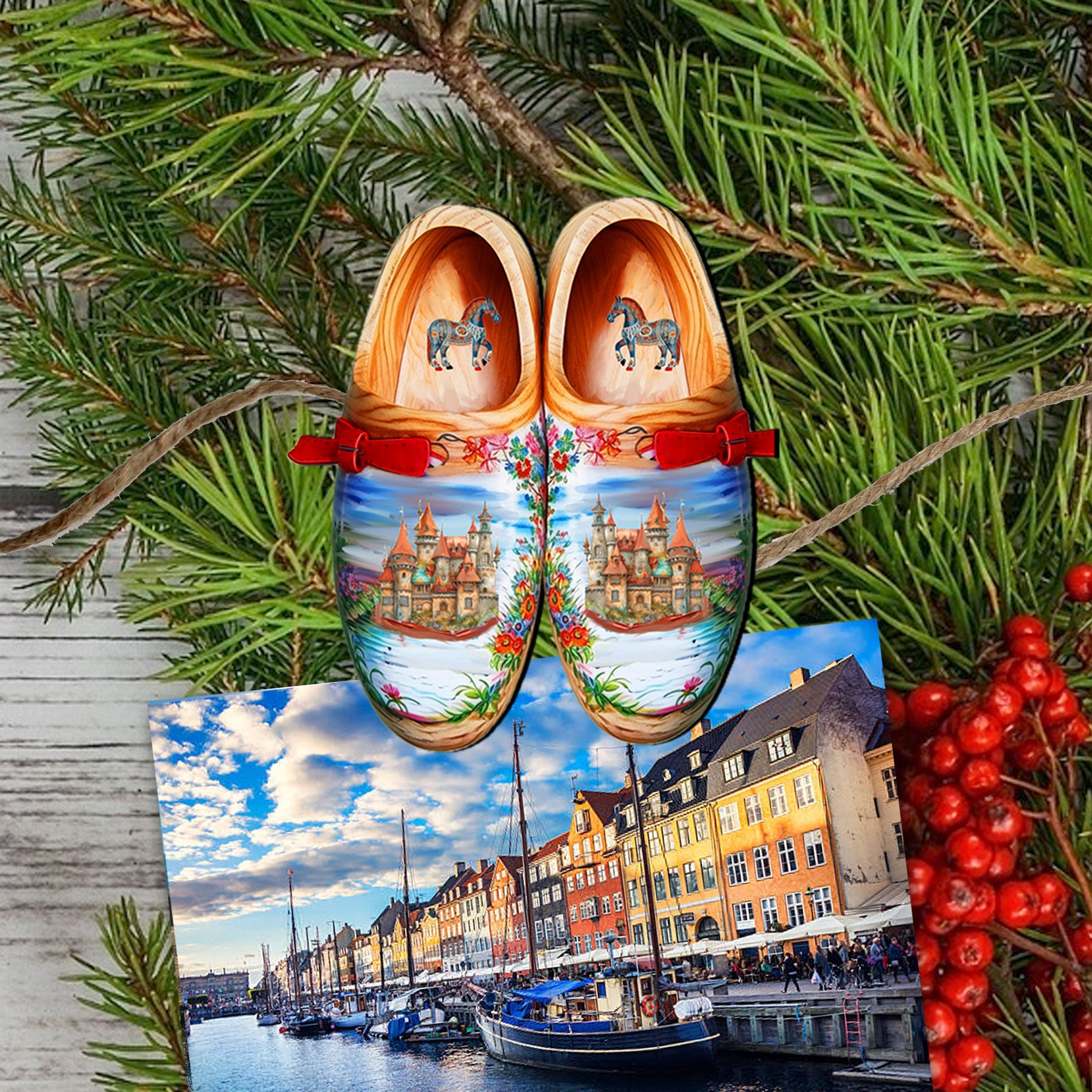 Danish Shoes Clip-On Eco Wood Decorative Ornaments Set of 6 by G. Debrekht - Love Family Decor - 8090073C-S6