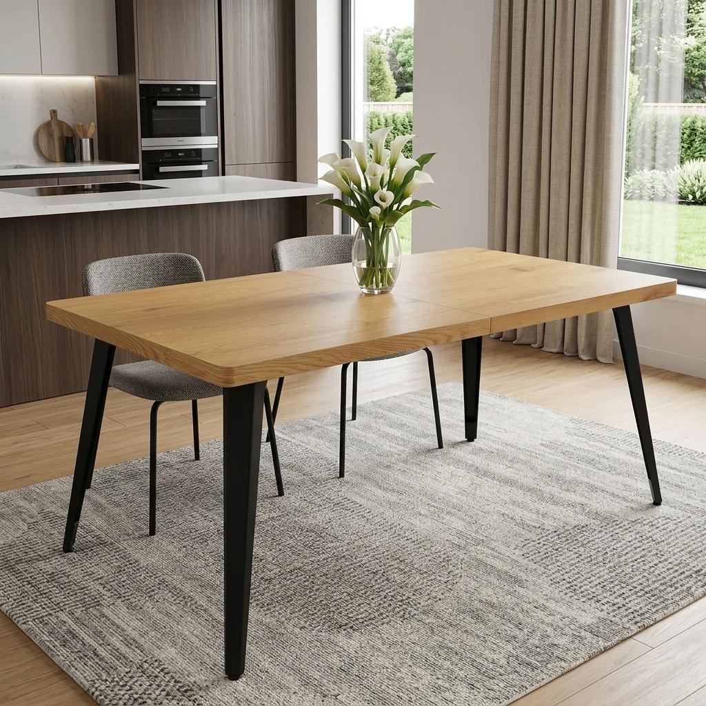 63 Natural And Black Wood And Iron Dining Table