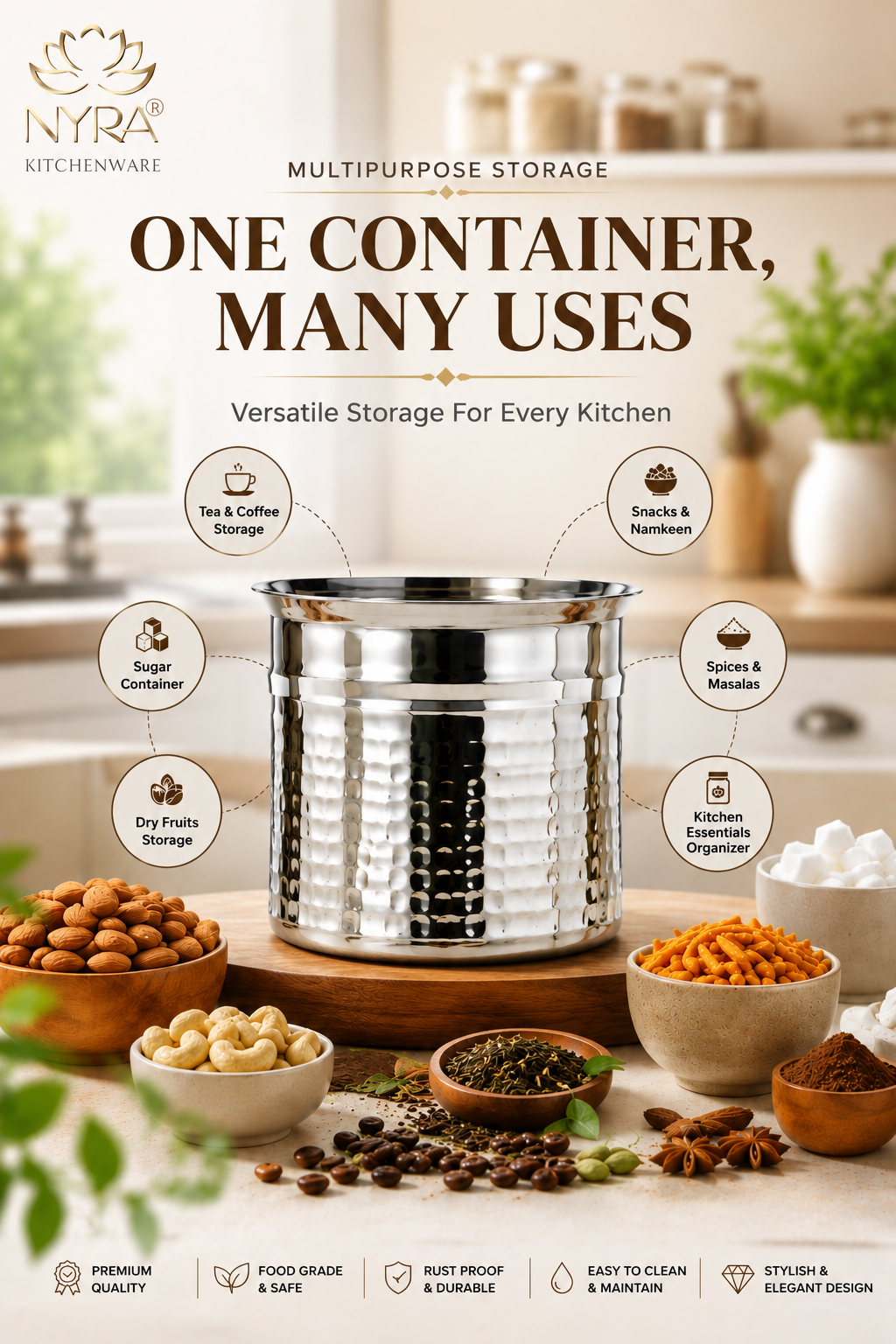 quality Stainless Steel Hammered Deep Water Gunj - 1.45 ltr