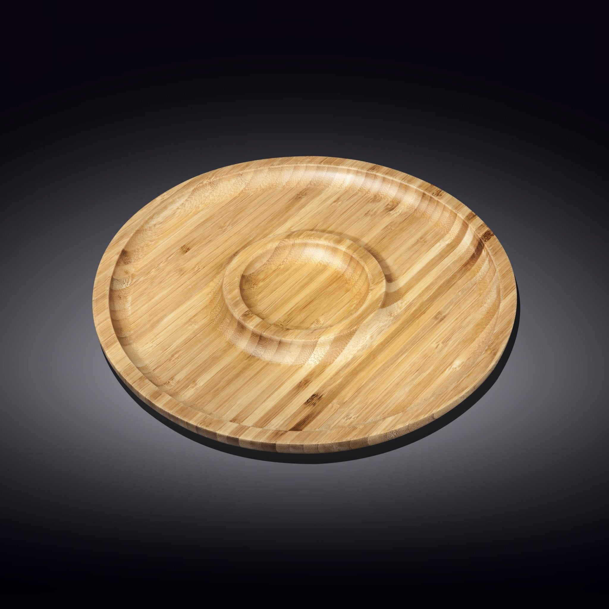 Set Of 3 Bamboo Round 2 Section Platter 8" inch | For Appetizers / Barbecue / Burger Sliders