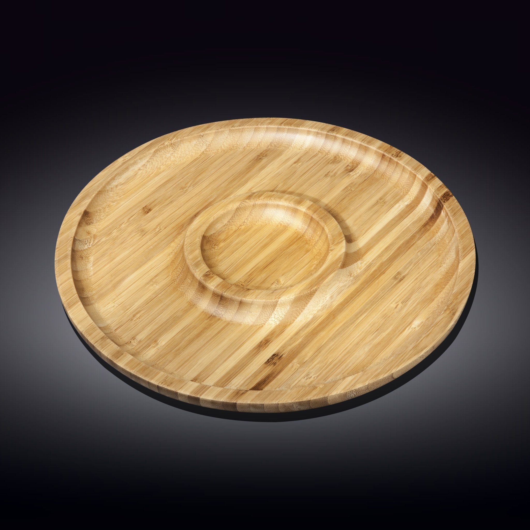 Set Of 3 Bamboo Round 2 Section Platter 12" inch | For Appetizers / Barbecue / Burger Sliders