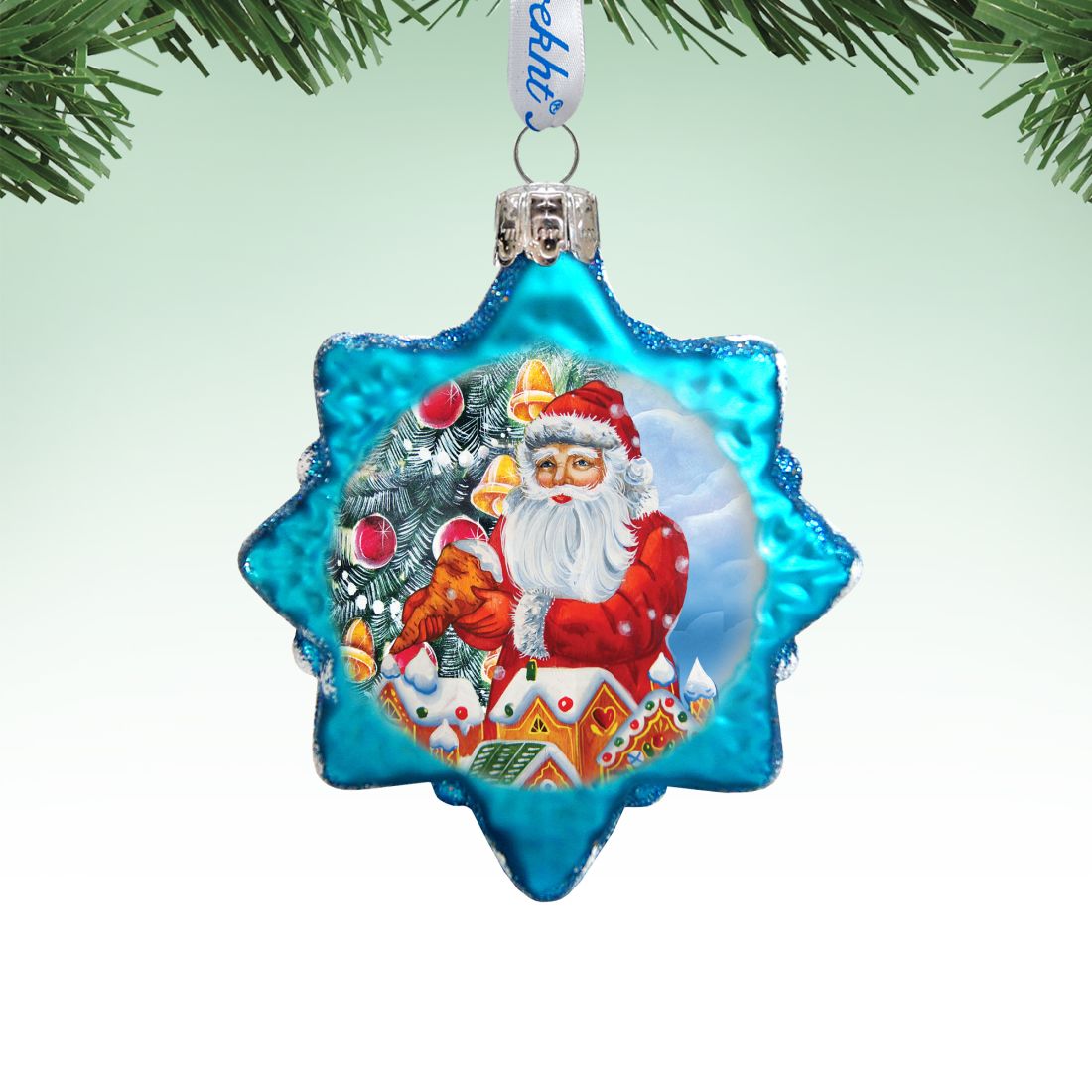 Santa Gingerbread House Mercury Glass Ornament by G. DeBrekht - Christmas Santa Snowman Decor - 773012