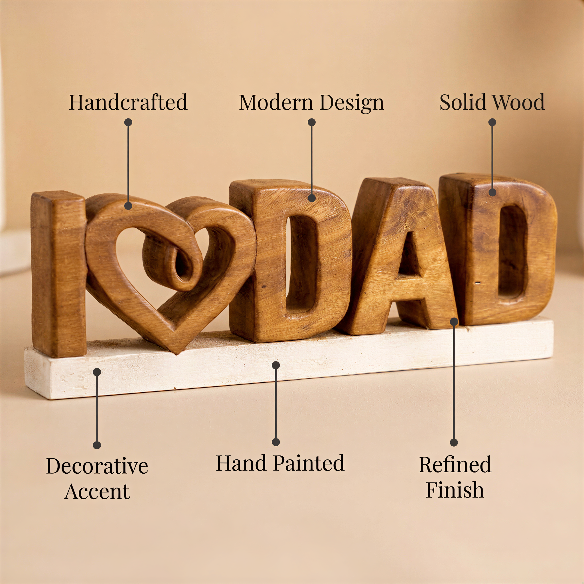 Wooden Dad Sculpture – Handmade Wood Sign | Acacia Plaque Father Day Gift