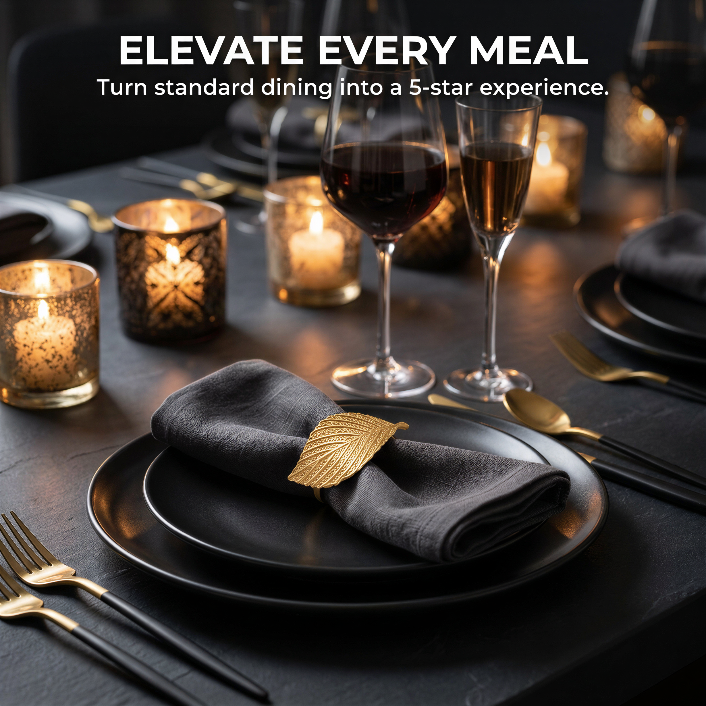 Gold Leaf Napkin Rings – Elegant Napkin Ring Set for Wedding Table Decor