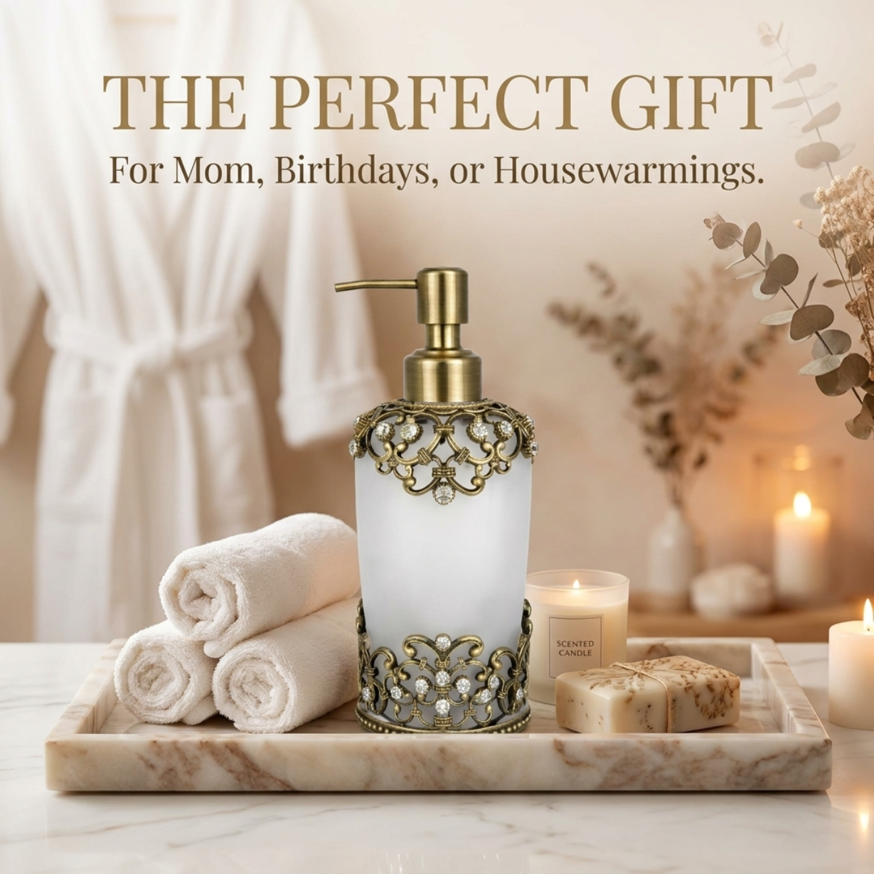 Amara Soap Dispenser – Frosted Glass Decorative Bathroom Accessory With Pewter Finish
