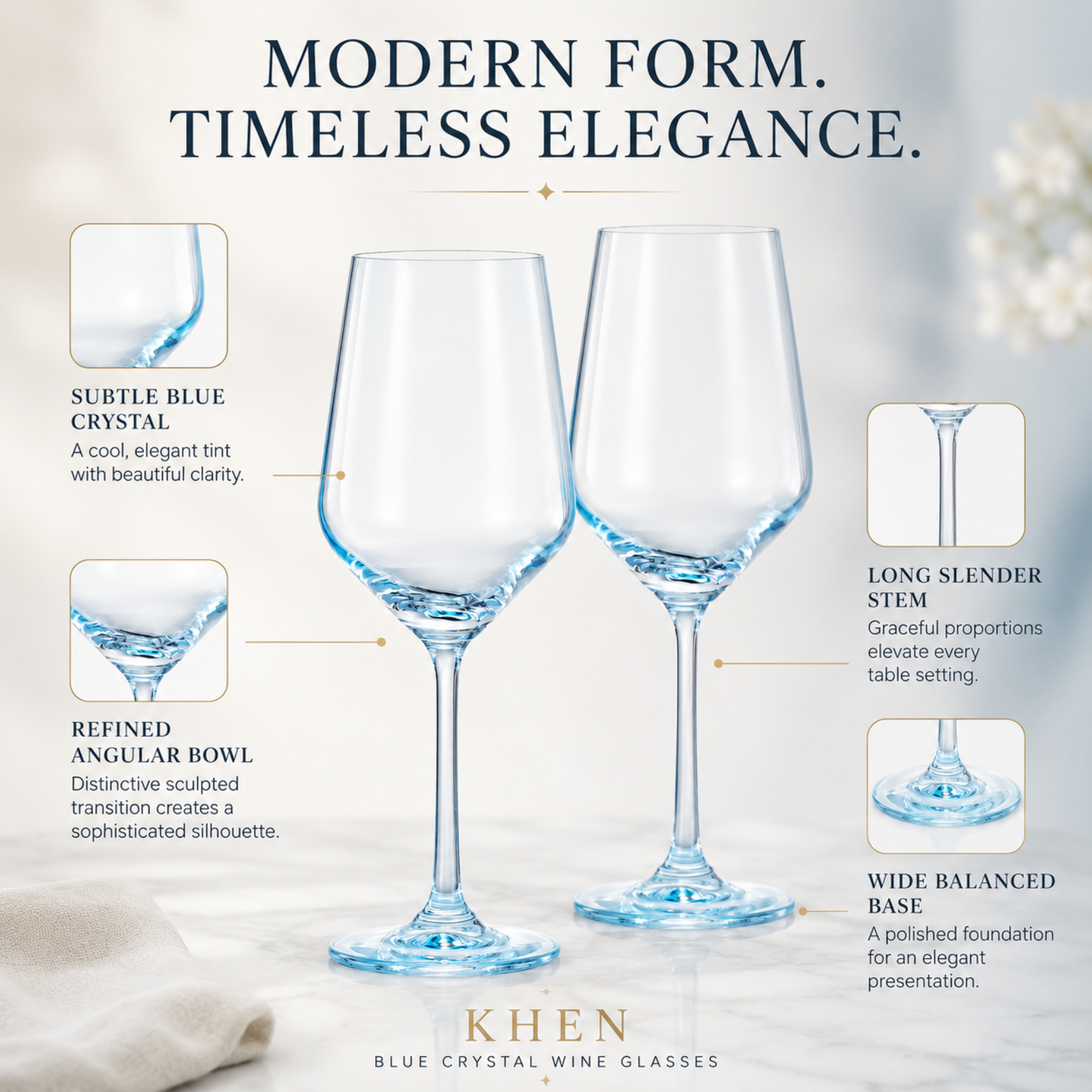 Monet Stemmed Wine Glassware, Blue, Set of 2