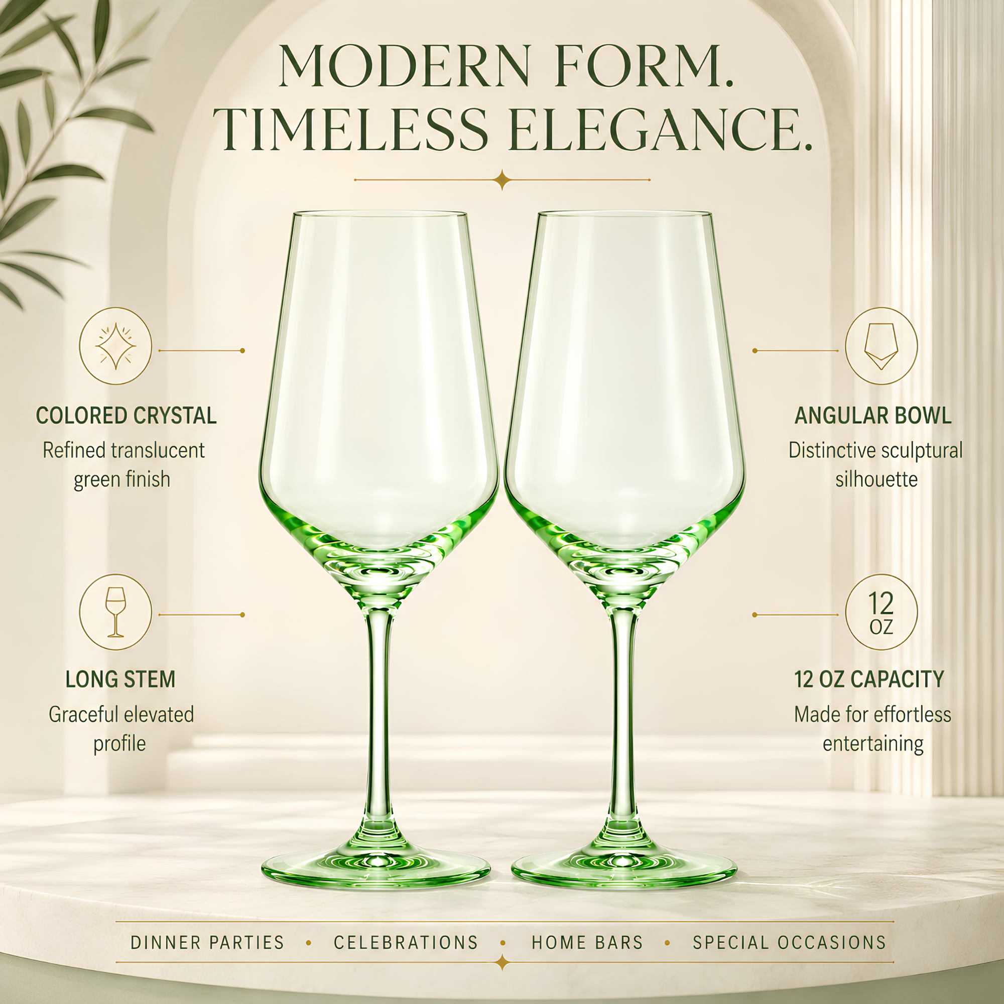 Monet Stemmed Wine Glassware, Green, Set of 2