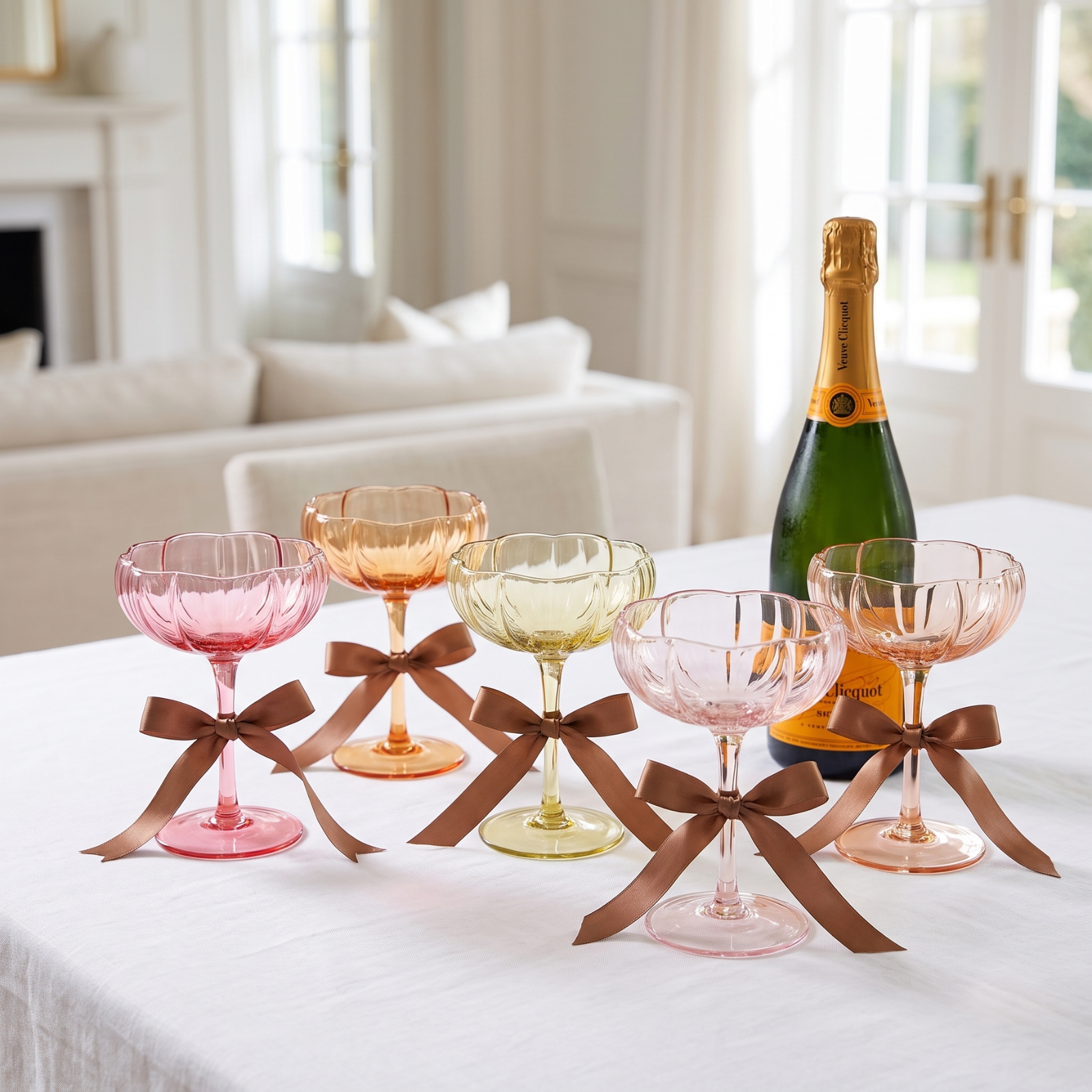 Flower Coupe Cocktail Glasses | Set of 4 | Bright Colors