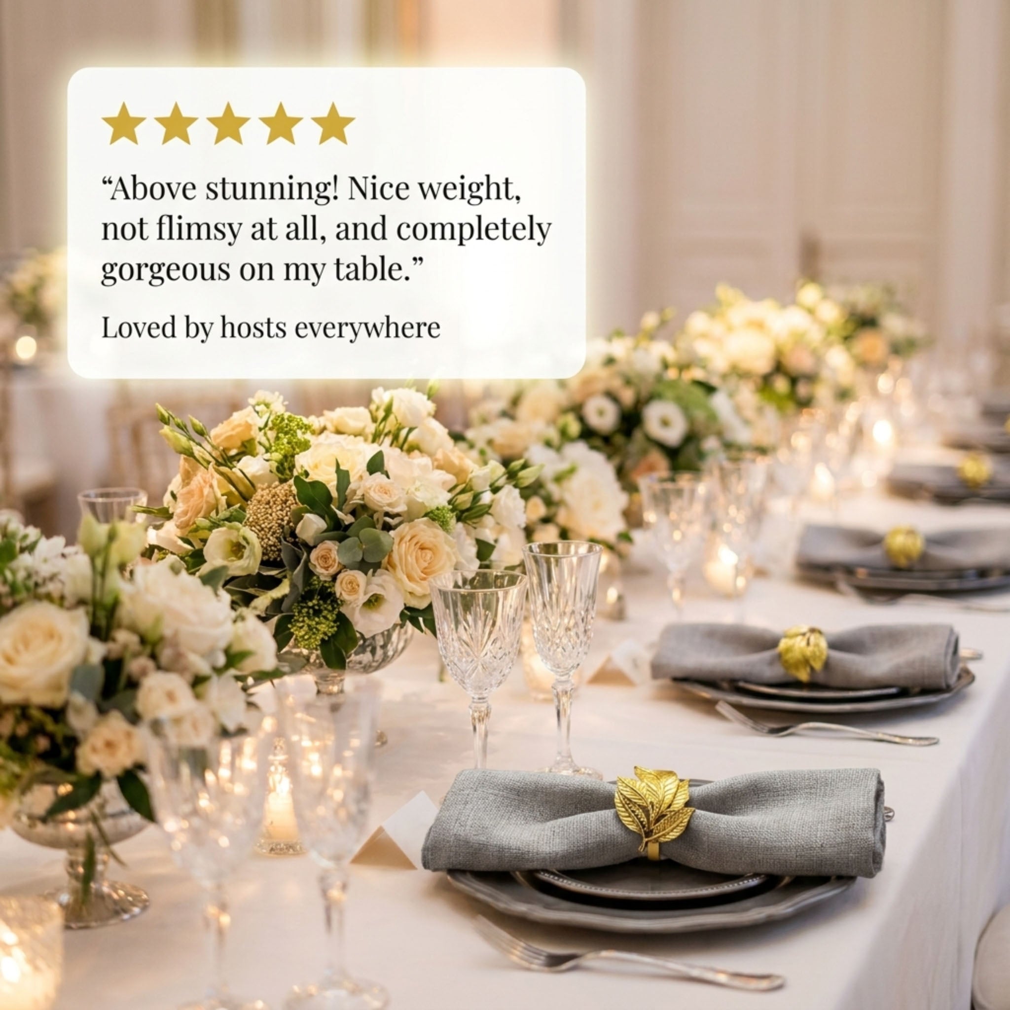 Gold Leaf Napkin Rings – Elegant Table Decor Rings | Durable Metal Set