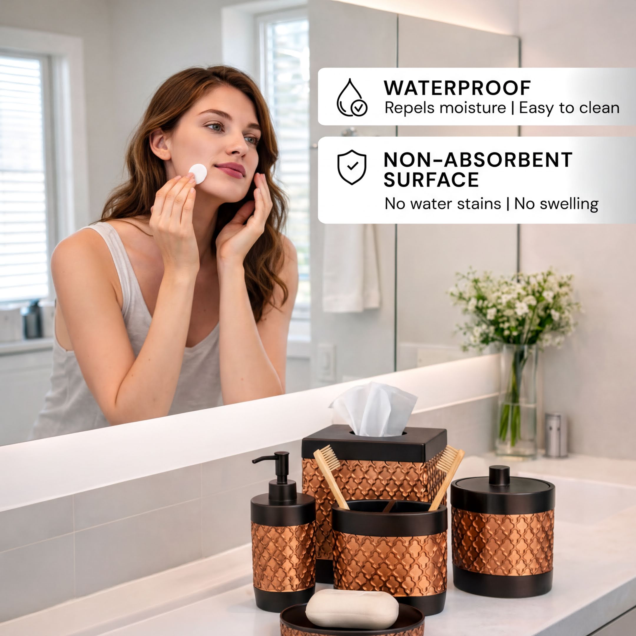 Bathroom Accessory Set – Elegant Wally Collection | Modern Polyresin Décor Kit
