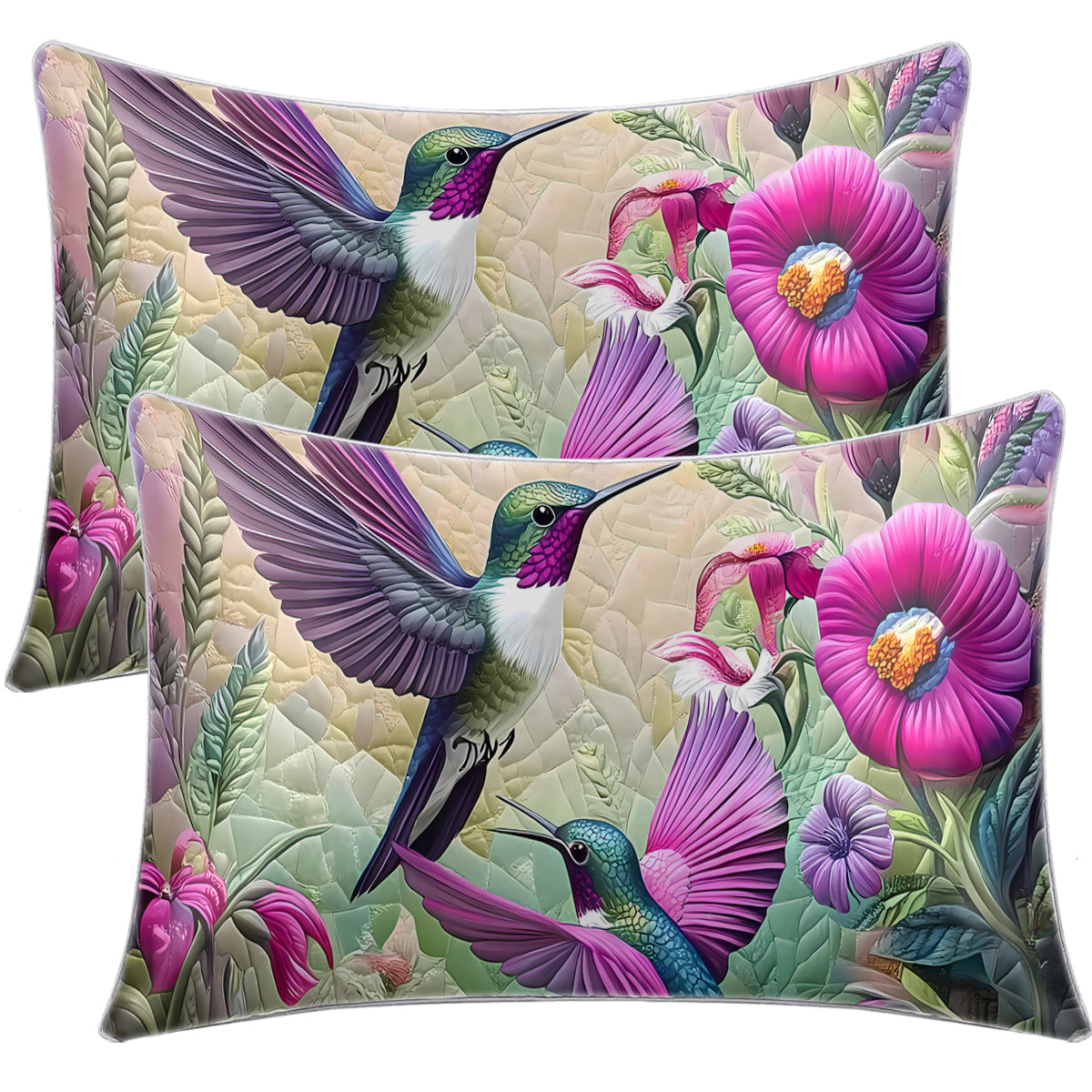 2 Pcs Of Tropical Hummingbird Art Bedroom Satin Printed Soft And Skin Friendly Pillowcase Suitable For All Seasons
