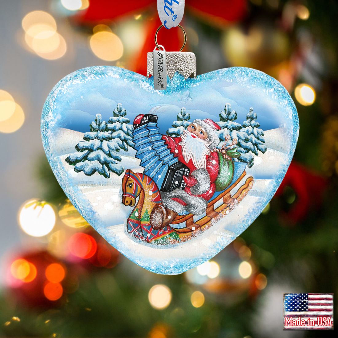 Accordion Santa Glass Ornament by G. Debrekht - Christmas Santa and Snowman Decor - 753-007