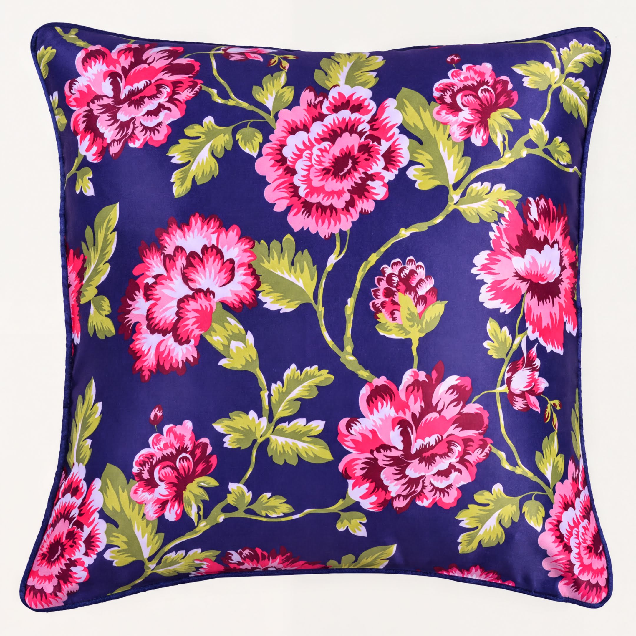 Floral Throw Pillow Covers - 20x20 Inch Dark Blue Decorative Cushion Covers