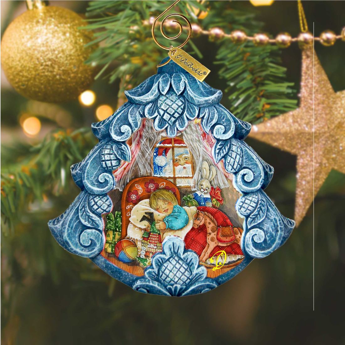 Night Before Hand-Painted Christmas Tree Sculpted Hand-Painted Christmas Ornament by G. DeBrekht - Love Family Kids Decor - 610276