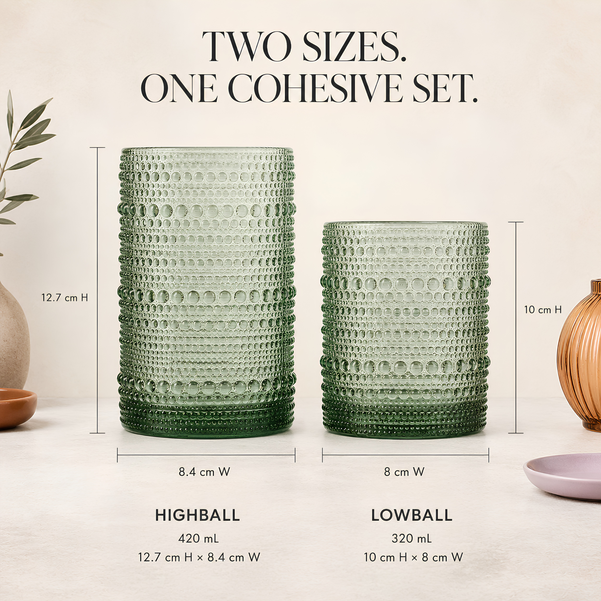 Tonal Hobnail Highball & Lowball Glassware, Set of 12