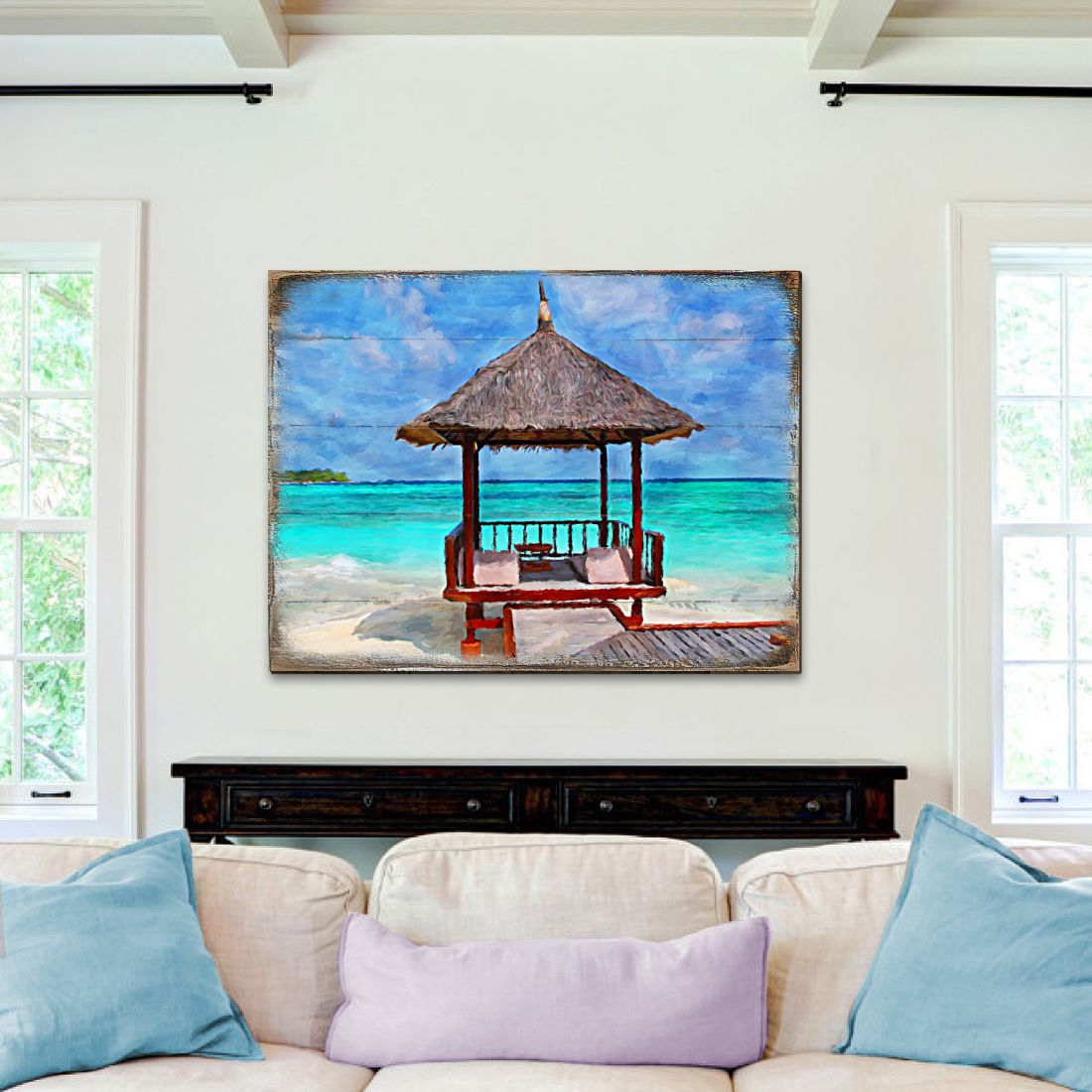 Beach Cabana Wood Wooden Coastal Wall Art by Nature Wonders - Coastal Sea-Life Decor - 95270B