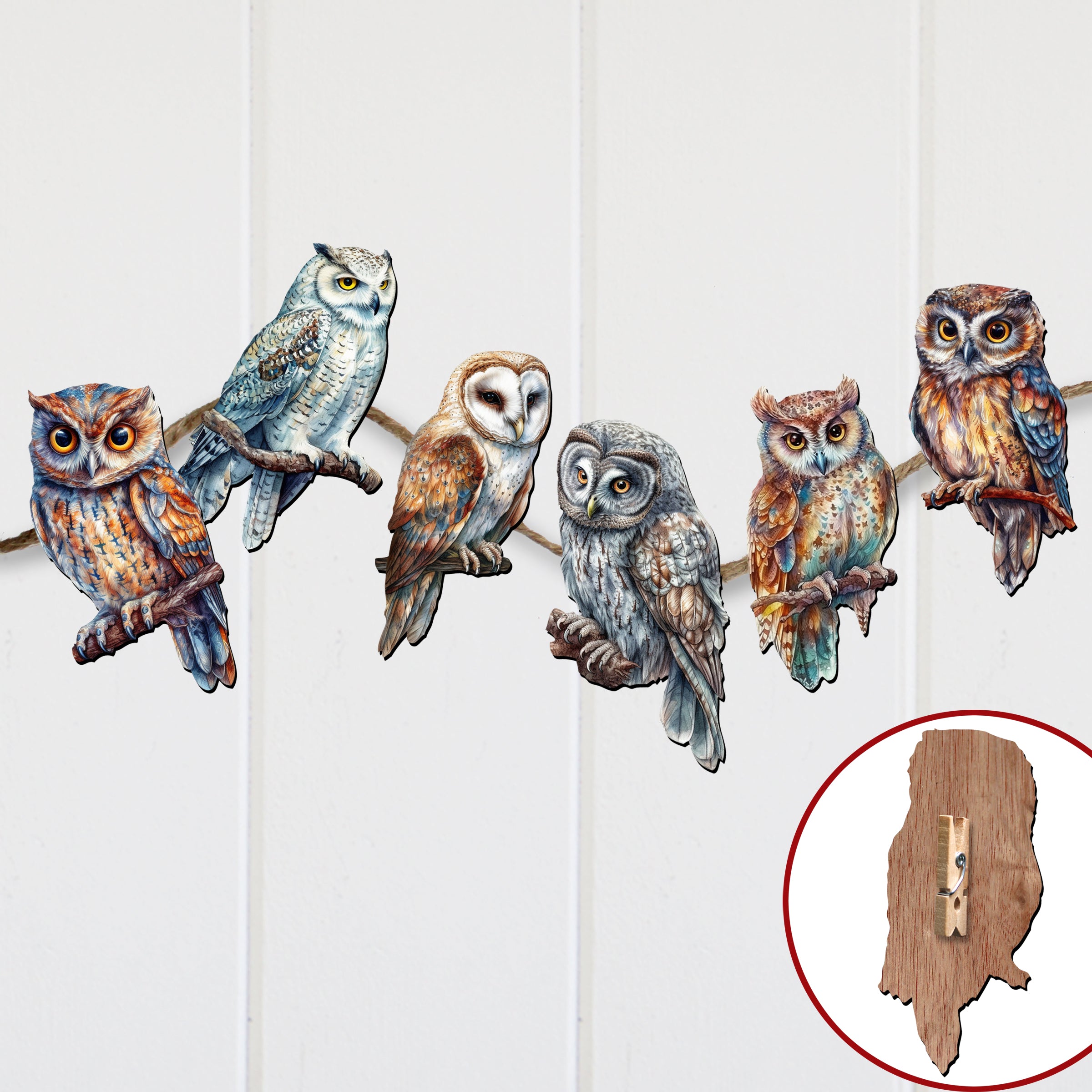 Night Owls Clip-On Eco Wood Decorative Ornaments Set of 6 by G. Debrekht - Christmas Decor - 8090004C-S6