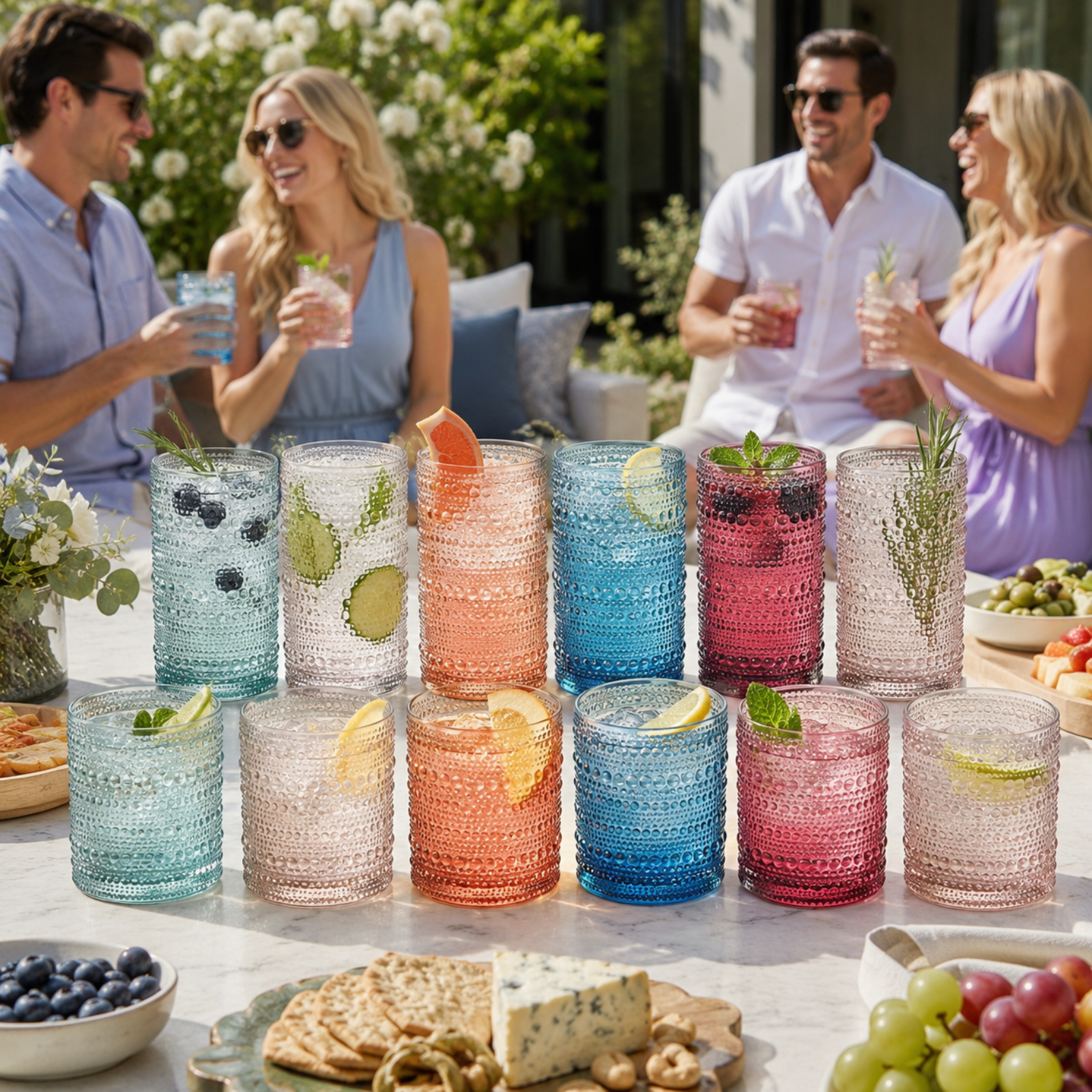 Tonal Hobnail Highball & Lowball Glassware, Set of 12