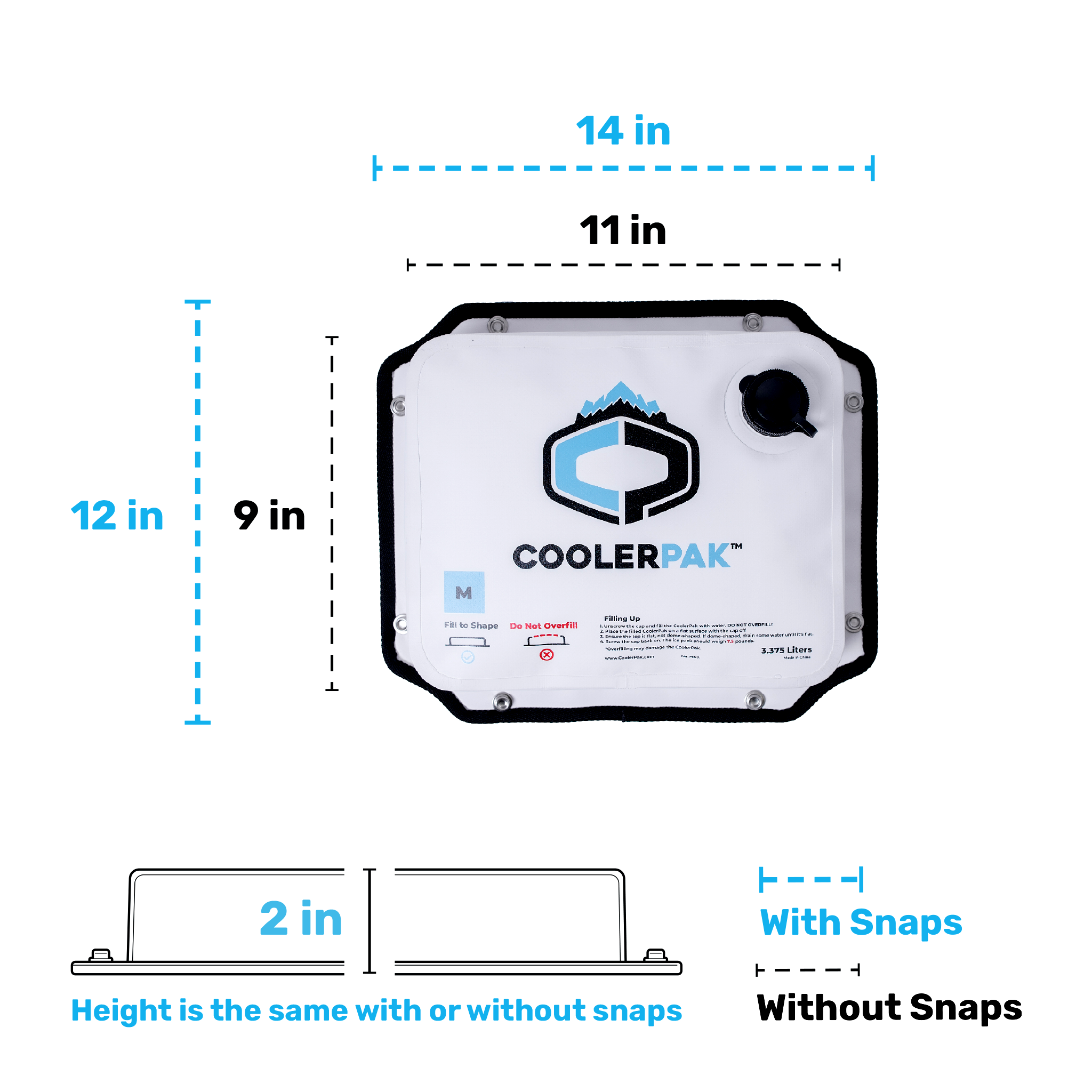 CoolerPak Ice Pack -Refillable Reusable  – Cold for Days – Non-Toxic, Leakproof, Potable Drinking Water Safe – Built Tough, Rolls Up for Storage